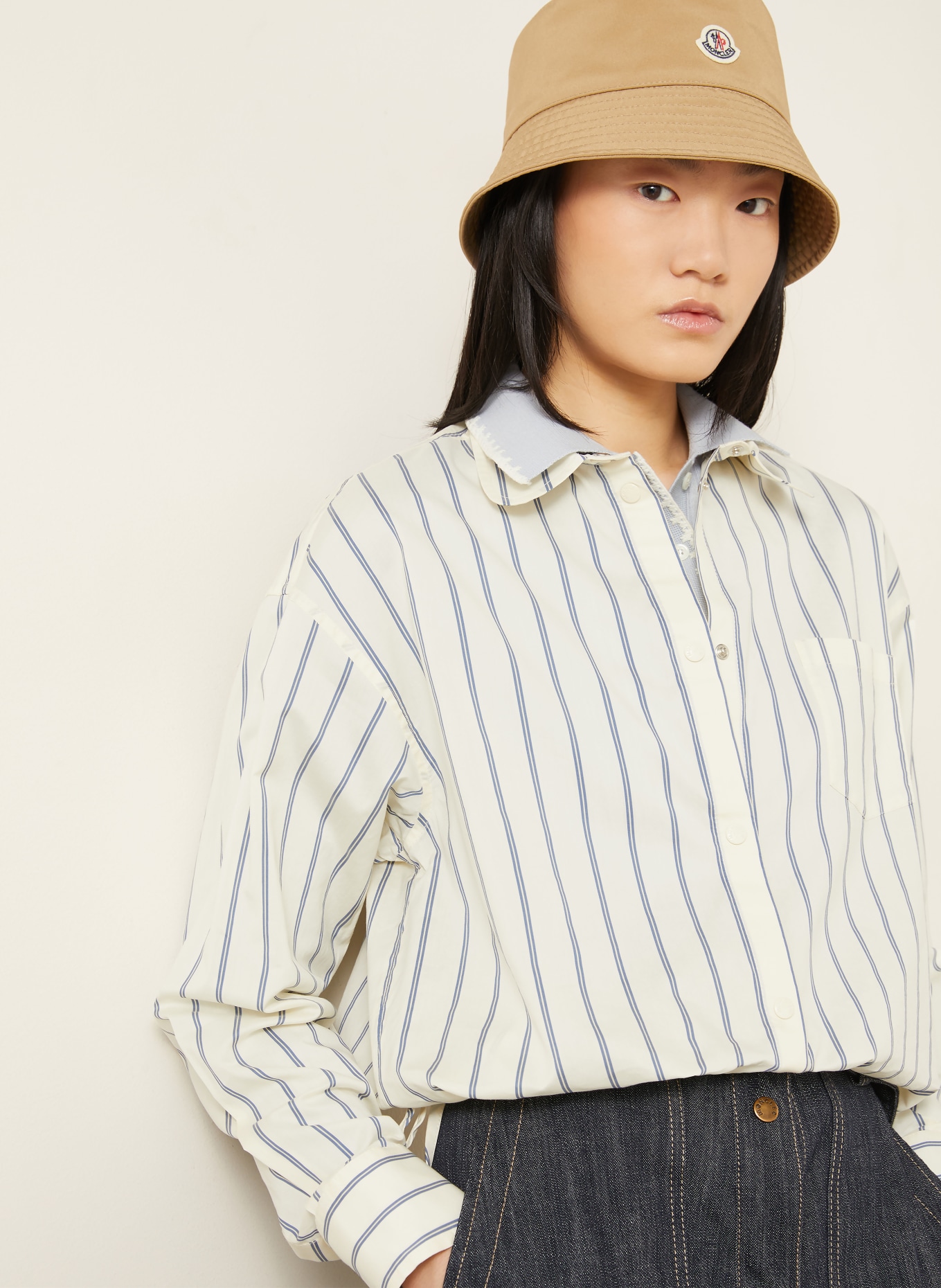 MONCLER Hemdbluse: BEIGE / BLAU