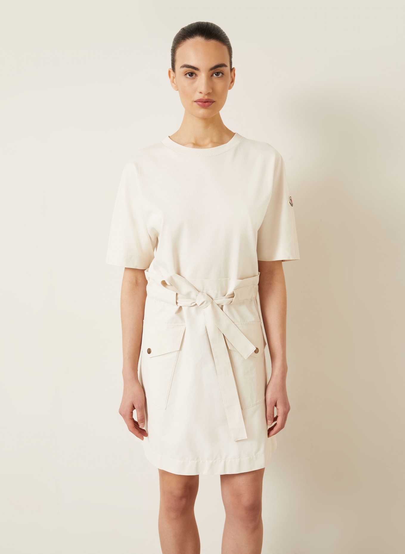 MONCLER Šaty z kombinace materiálů: KRÉMOVÁ