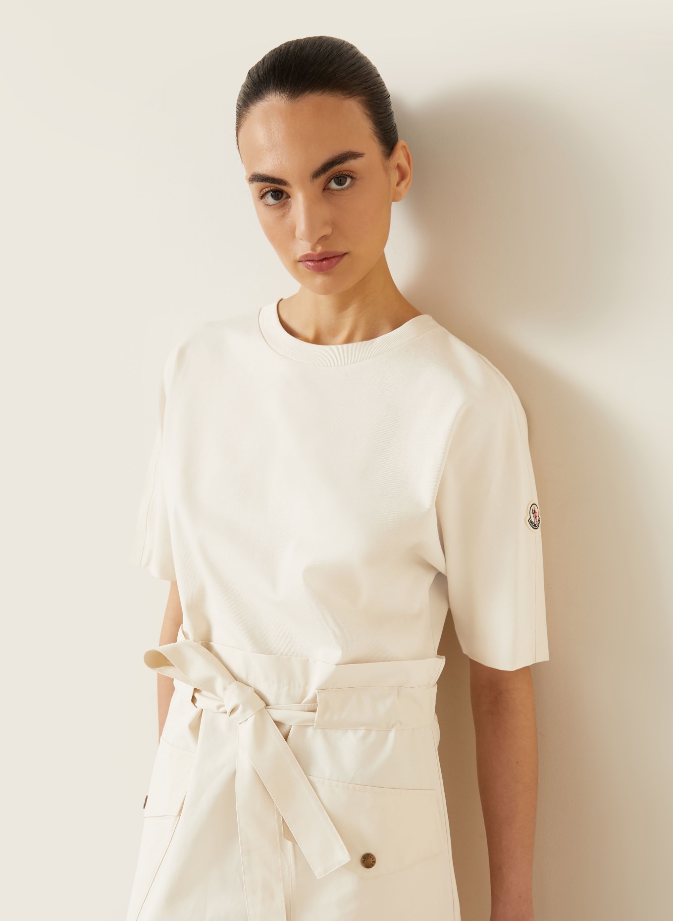 MONCLER Šaty z kombinace materiálů: KRÉMOVÁ