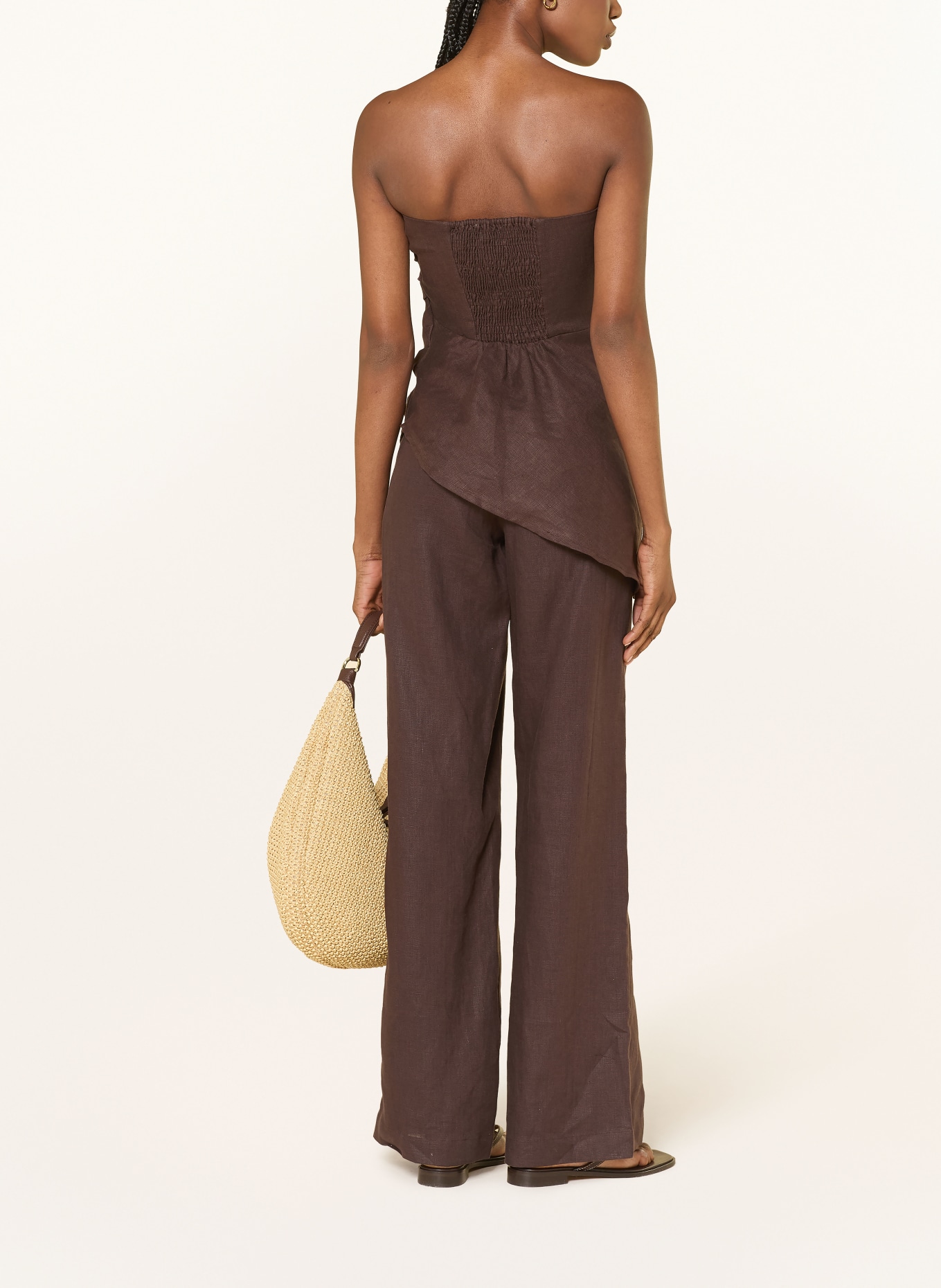 FAITHFULL THE BRAND Spodnie lniane LULEA: CIEMNOBRĄZOWY