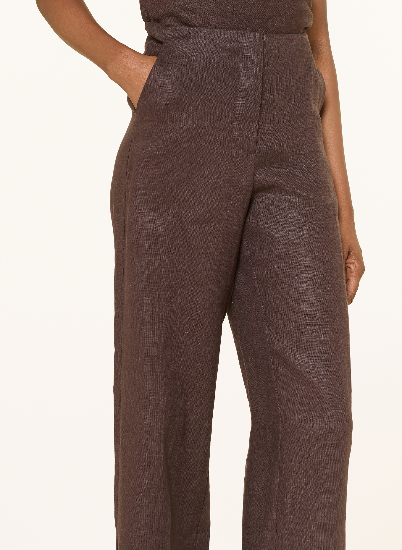 FAITHFULL THE BRAND Spodnie lniane LULEA: CIEMNOBRĄZOWY