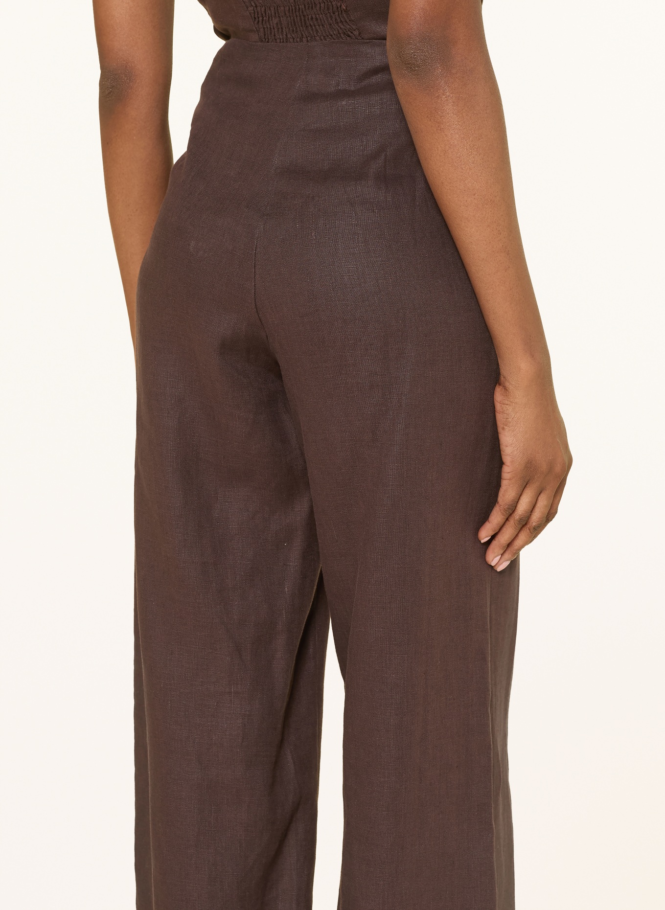 FAITHFULL THE BRAND Spodnie lniane LULEA: CIEMNOBRĄZOWY