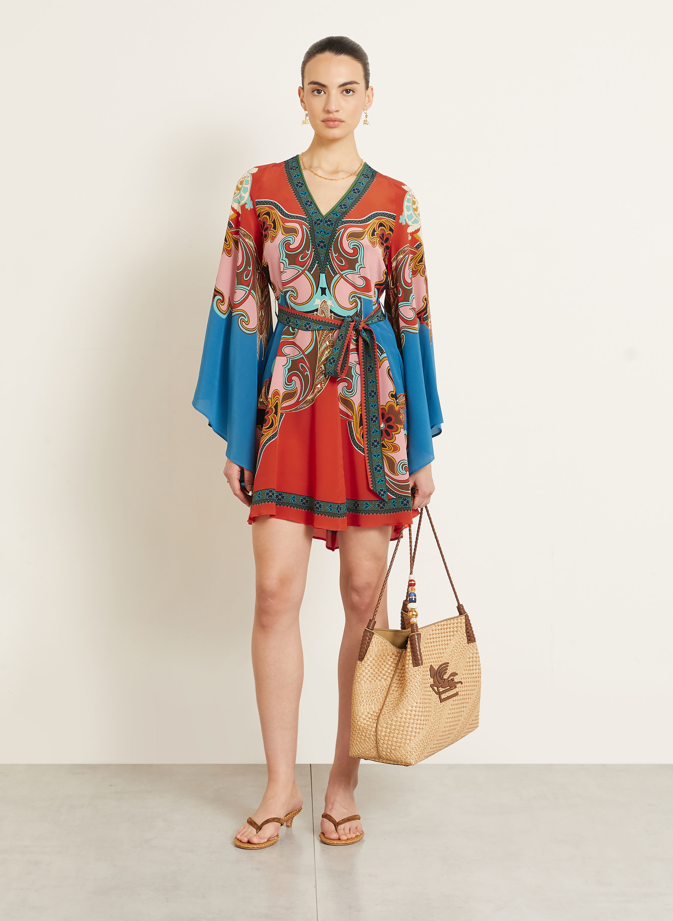 ETRO Seidenkleid: ORANGE / HELLROT / TÜRKIS