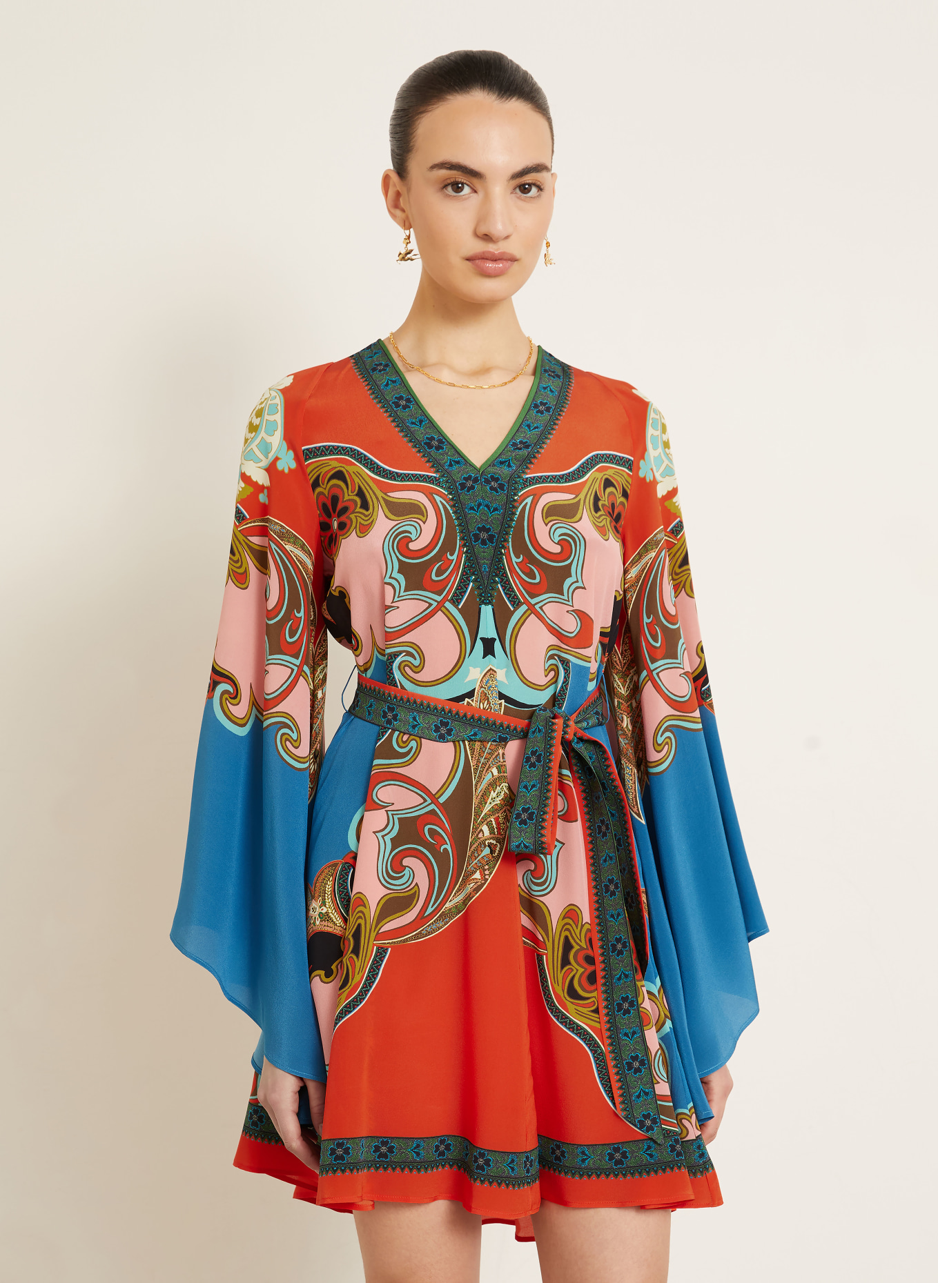 ETRO Seidenkleid: ORANGE / HELLROT / TÜRKIS