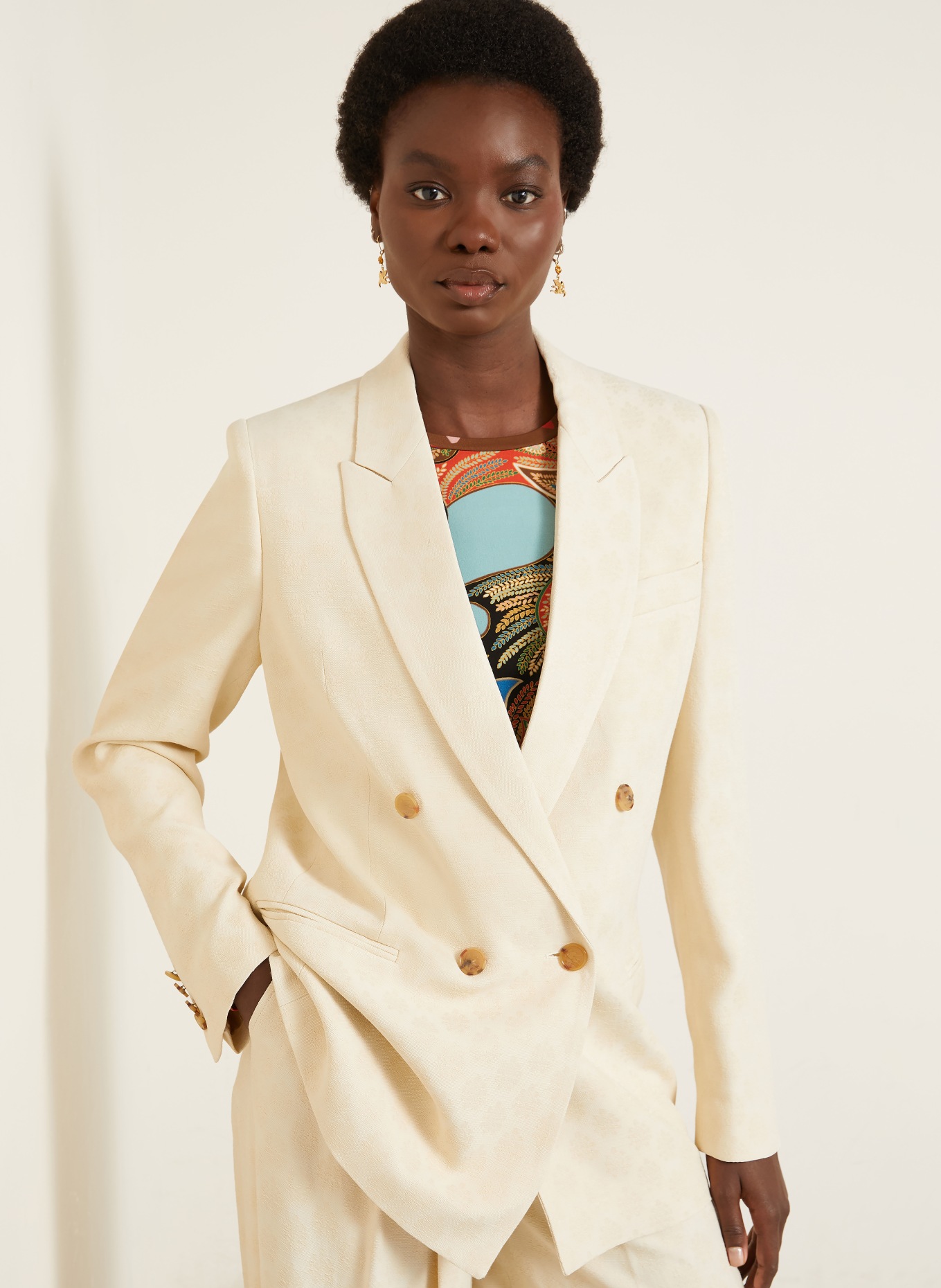 ETRO Dlouhý sako z žakárového materiálu: KRÉMOVÁ