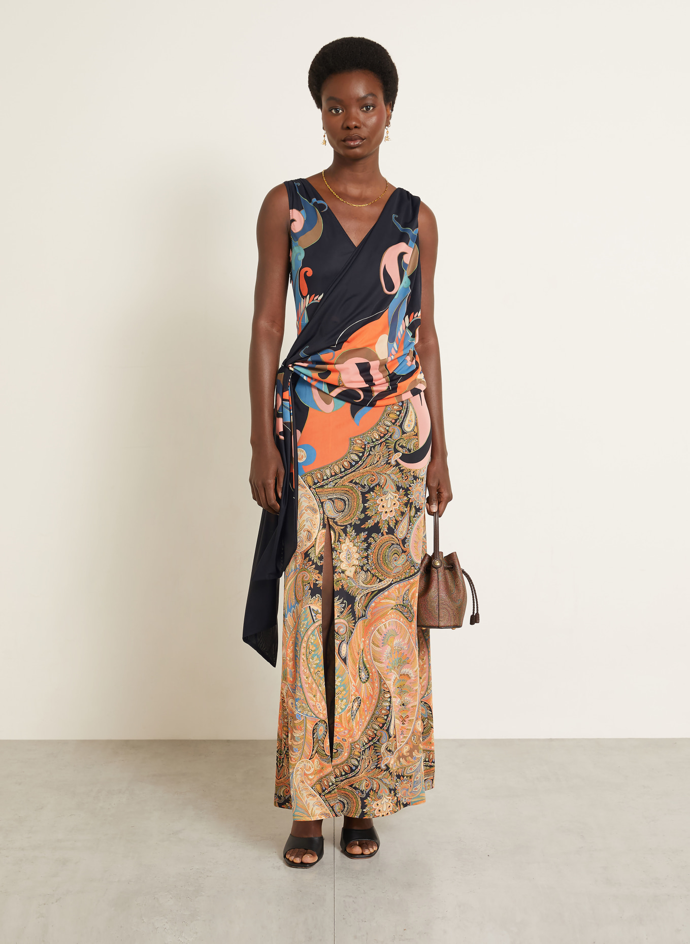 ETRO Jerseykleid in Wickeloptik: SCHWARZ / ROSA / ORANGE