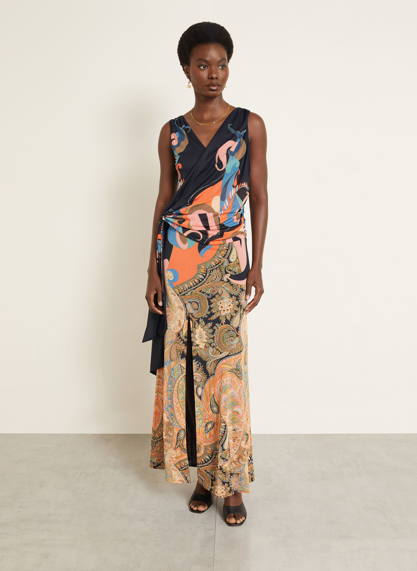 ETRO Jerseykleid in Wickeloptik: SCHWARZ / ROSA / ORANGE