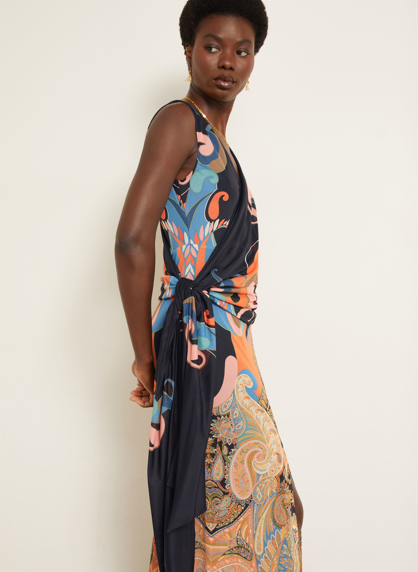 ETRO Jerseykleid in Wickeloptik: SCHWARZ / ROSA / ORANGE