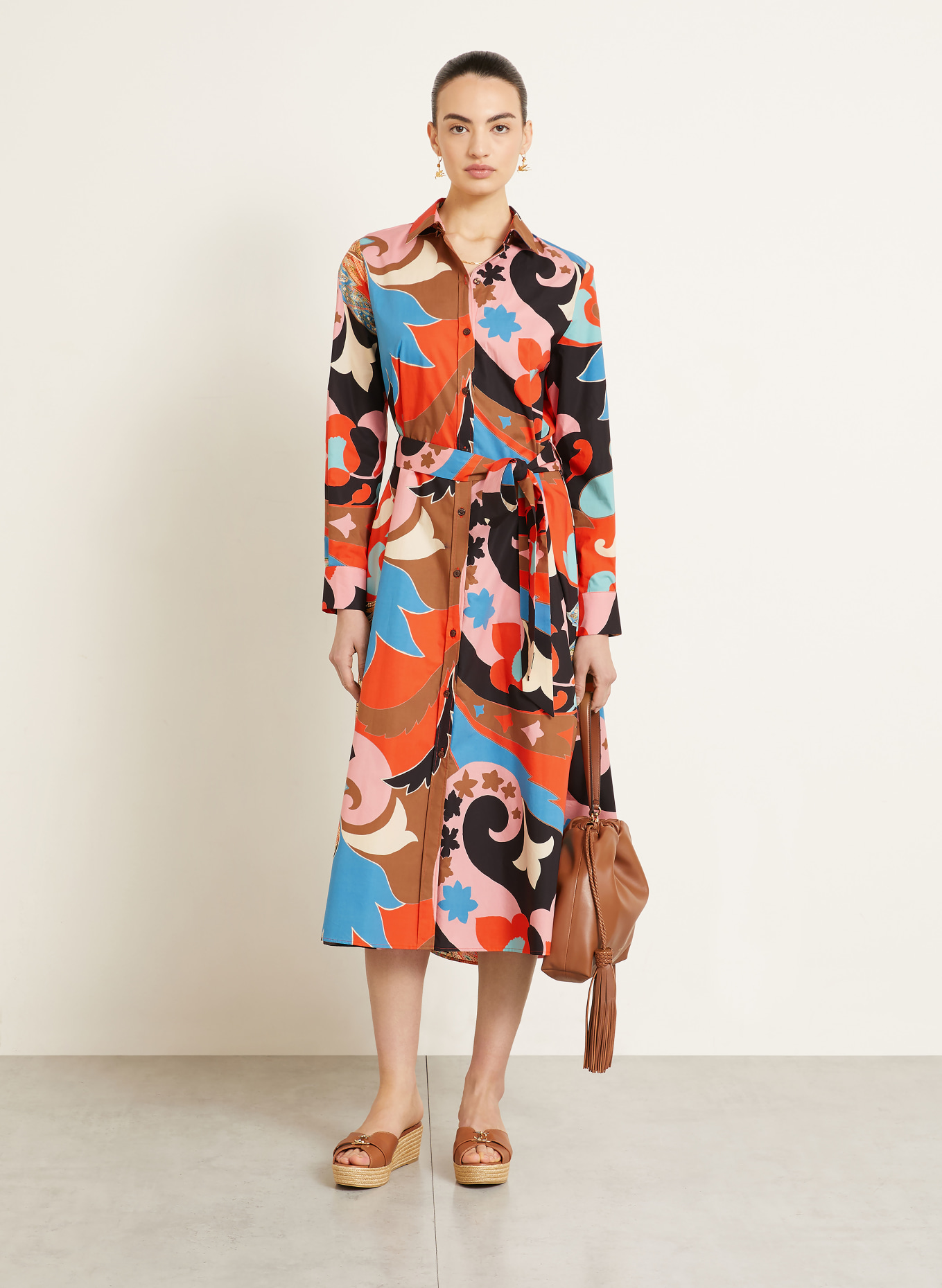 ETRO shirt dress: LIGHT RED / BROWN / BLUE