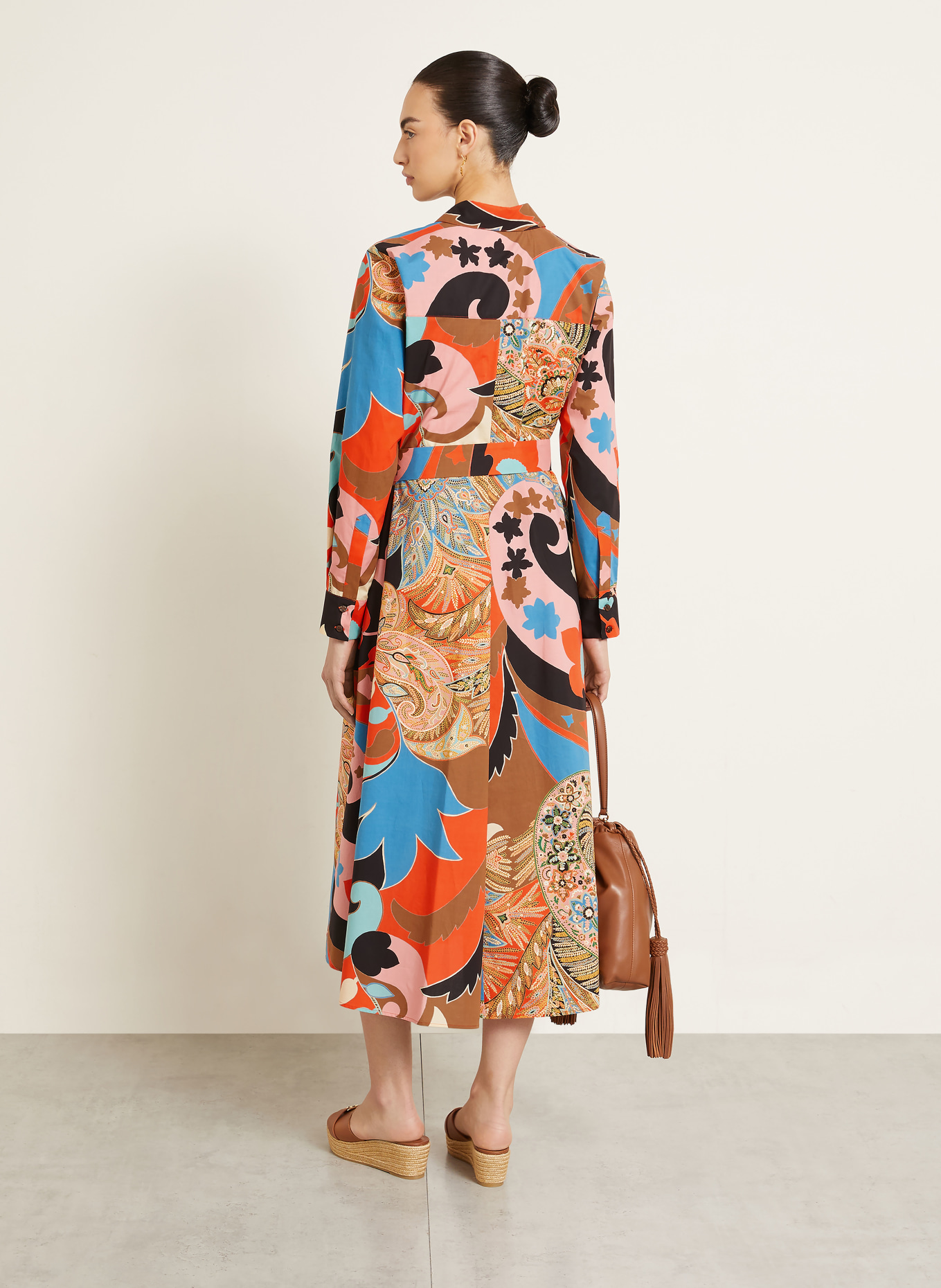 ETRO shirt dress: LIGHT RED / BROWN / BLUE