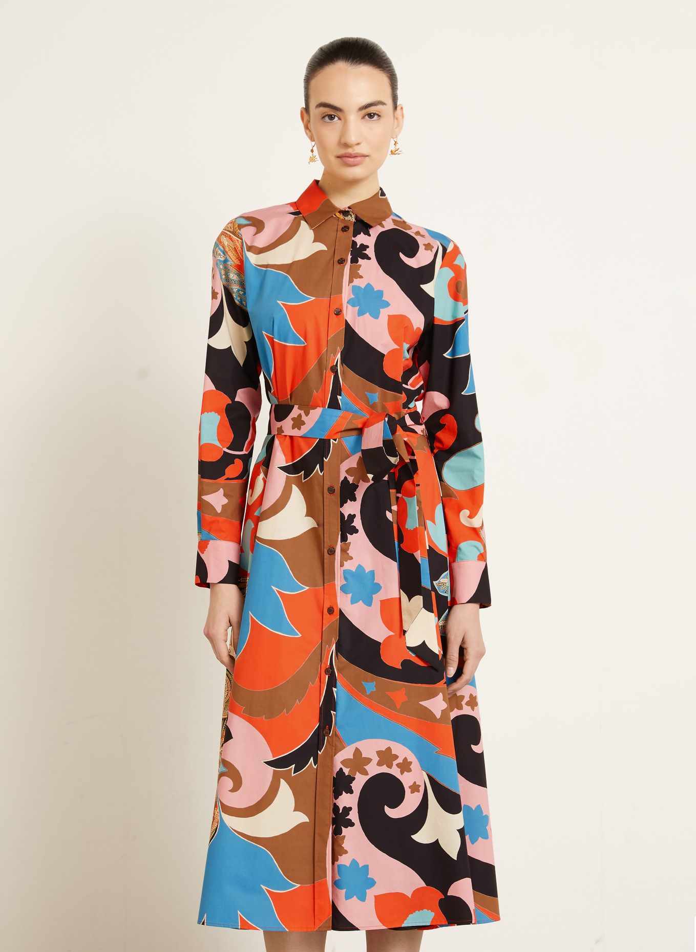 ETRO shirt dress: LIGHT RED / BROWN / BLUE