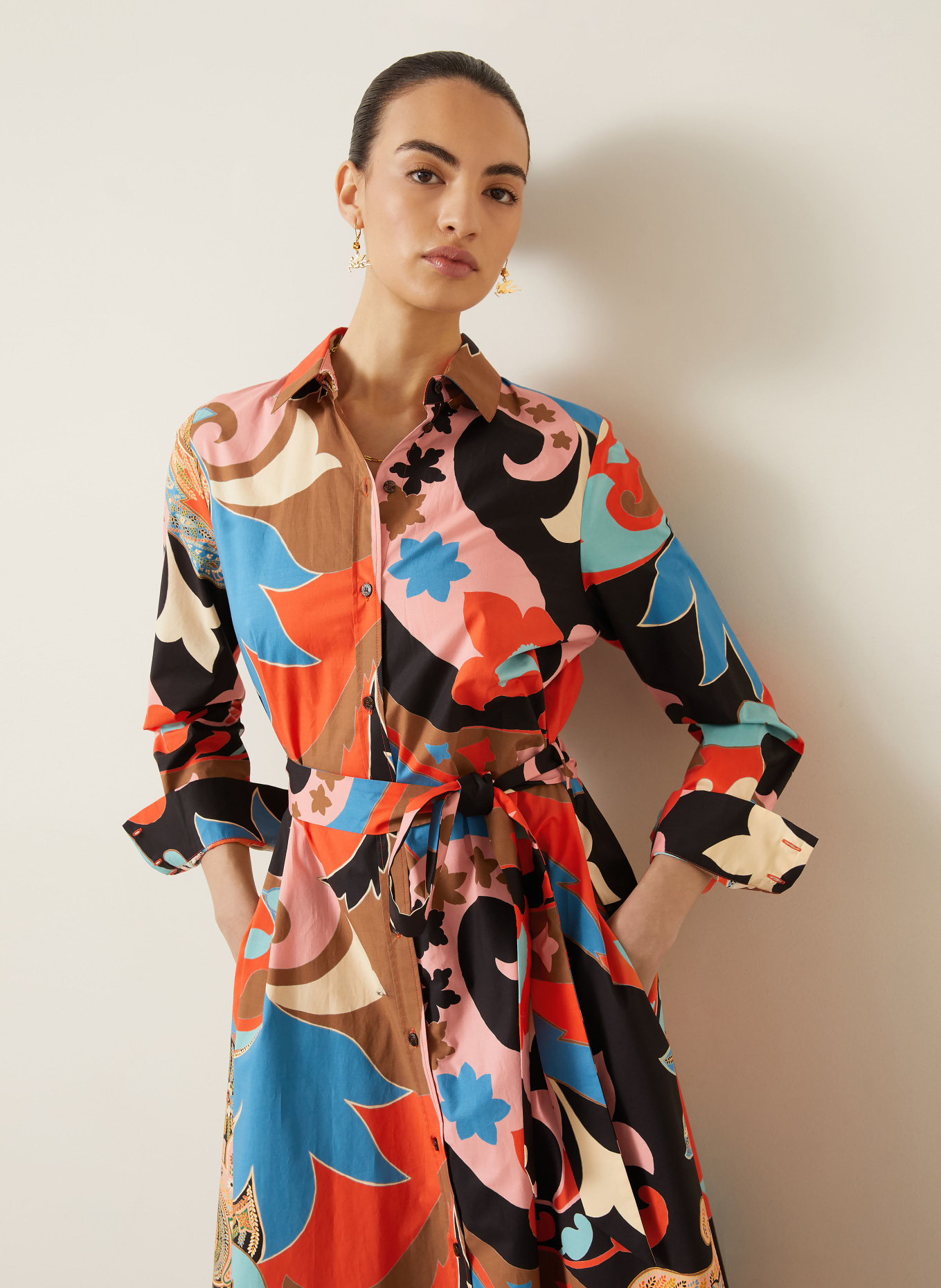 ETRO shirt dress: LIGHT RED / BROWN / BLUE