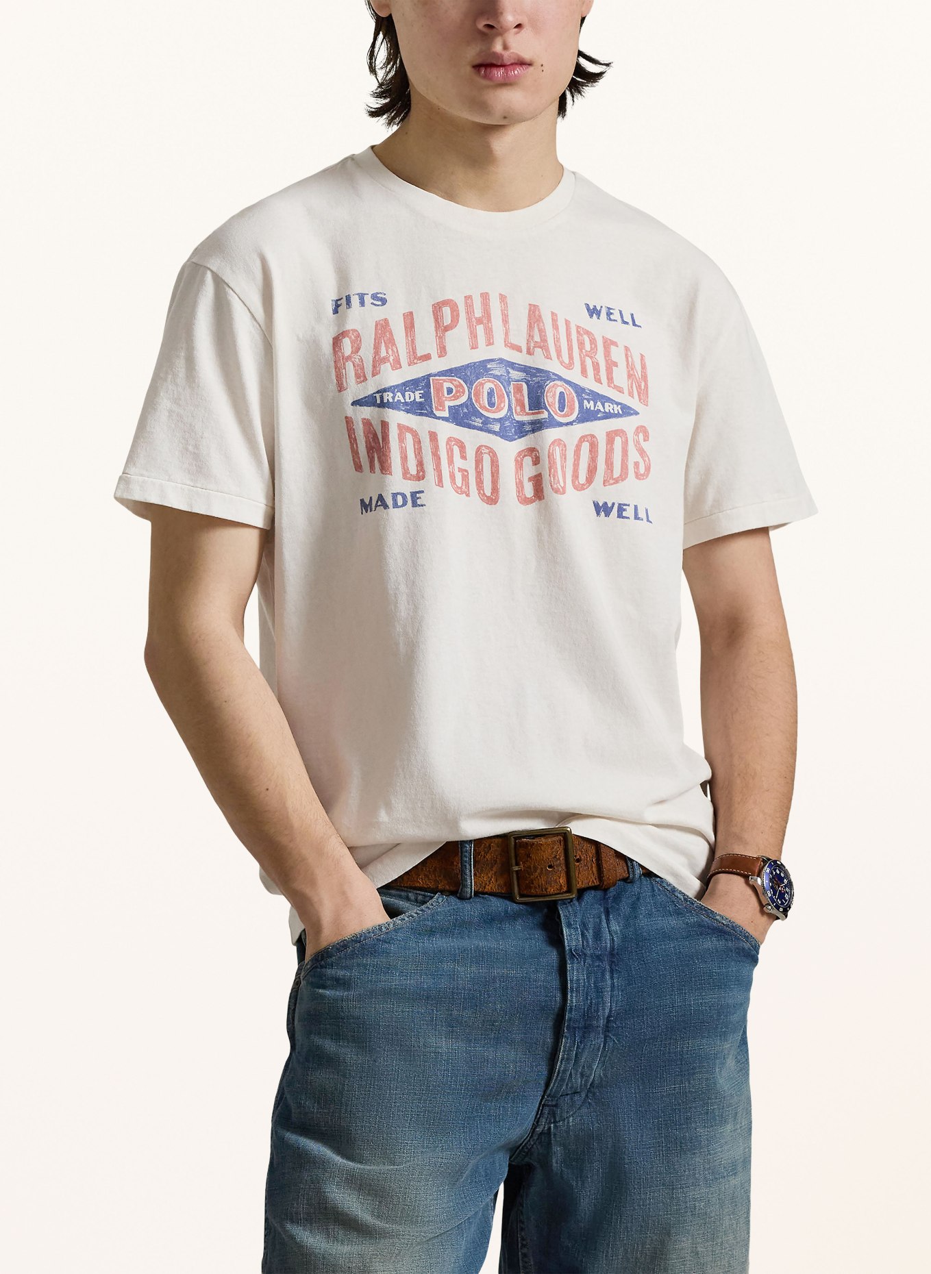 POLO RALPH LAUREN T-Shirt: ECRU / HELLROT / DUNKELBLAU
