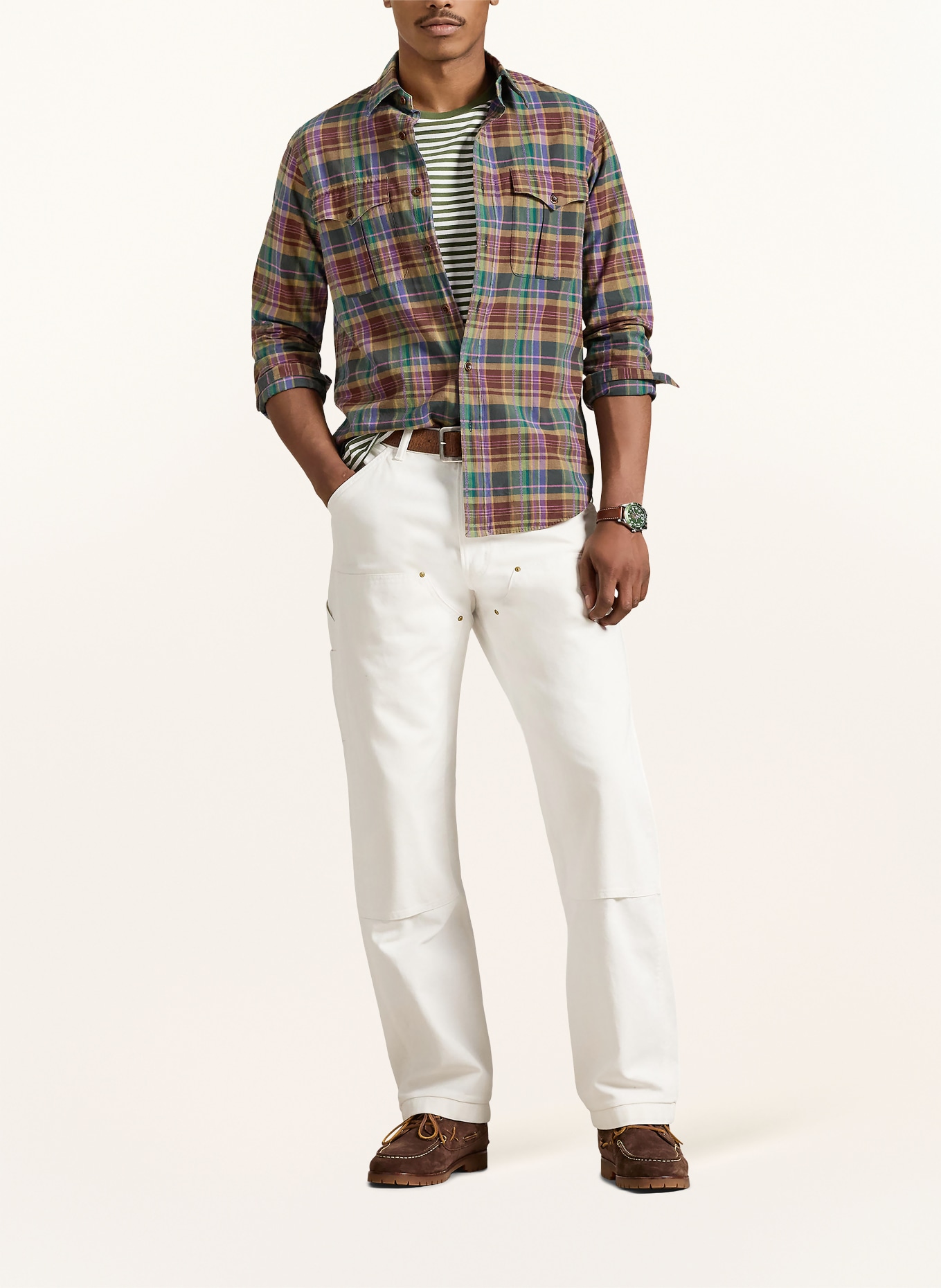 POLO RALPH LAUREN Hemd Classic Fit: BRAUN / LILA / GRÜN