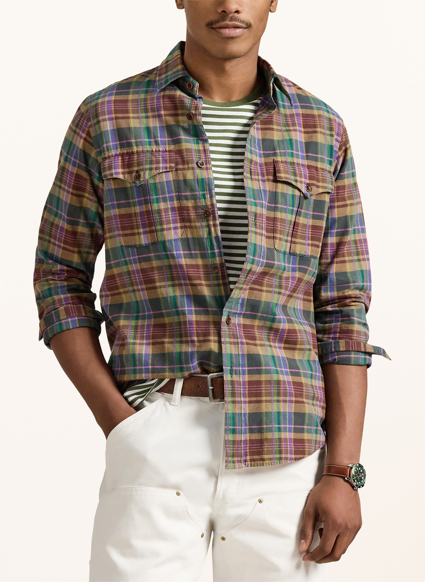 POLO RALPH LAUREN Hemd Classic Fit: BRAUN / LILA / GRÜN