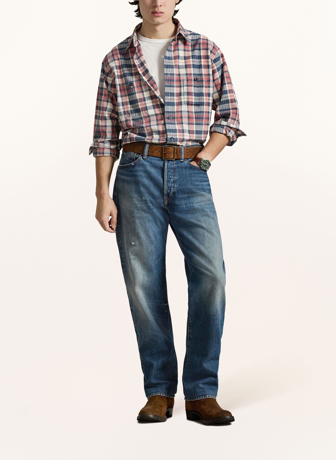 POLO RALPH LAUREN Hemd Classic Fit: DUNKELROT / HELLROSA / DUNKELBLAU