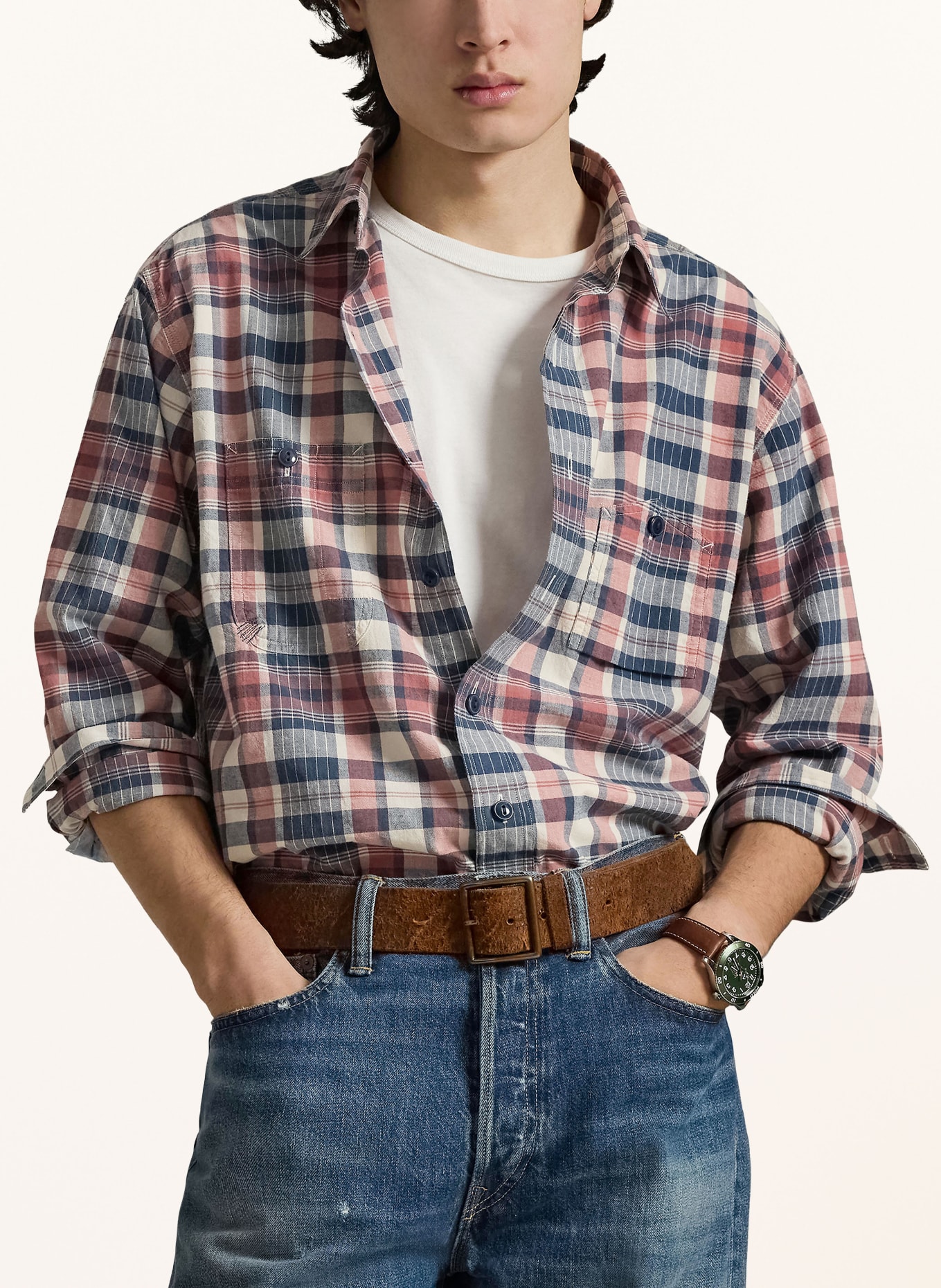 POLO RALPH LAUREN Hemd Classic Fit: DUNKELROT / HELLROSA / DUNKELBLAU