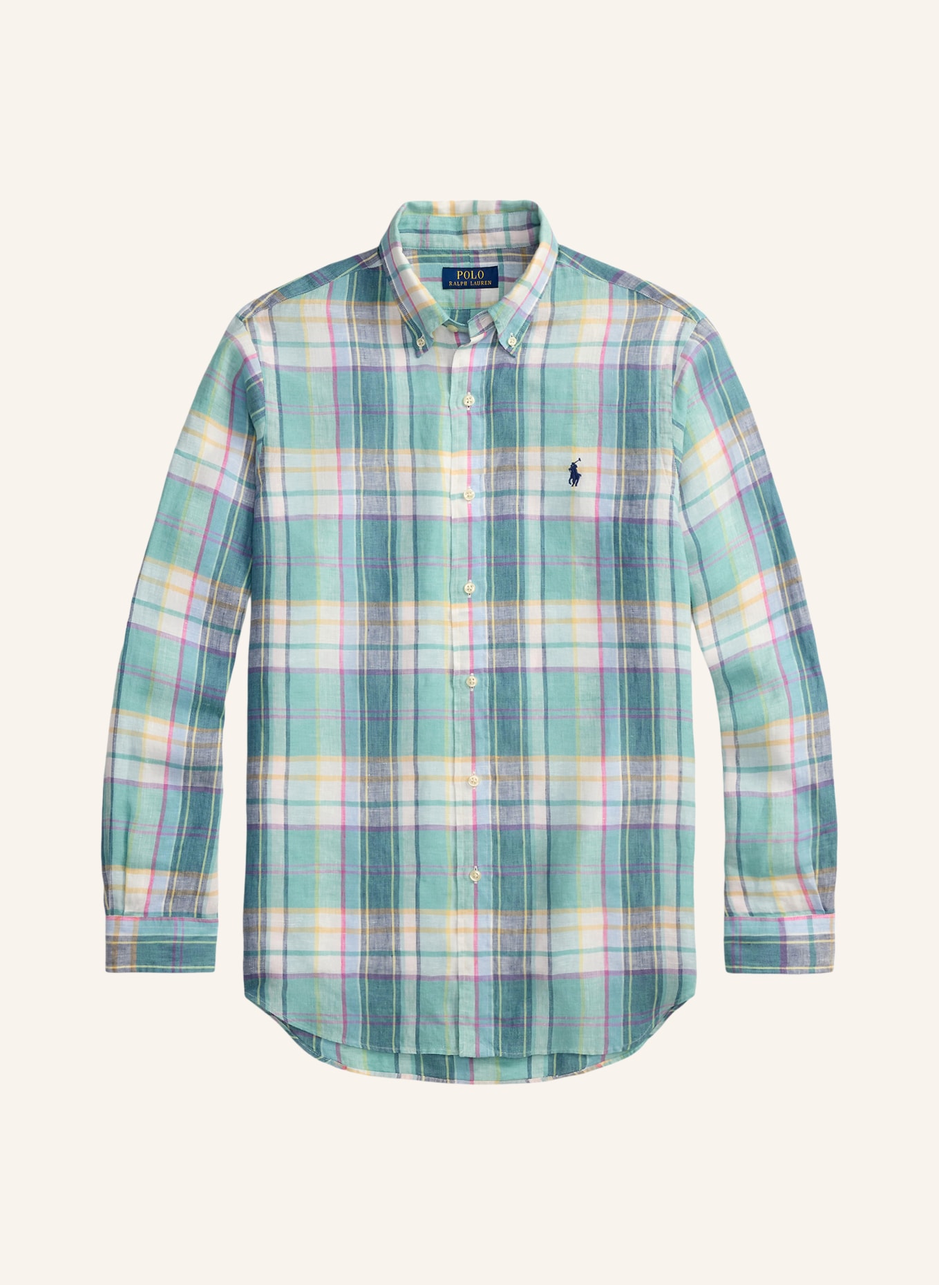 POLO RALPH LAUREN Chemise en lin Custom Fit: VERT CLAIR / ROSÉ / VERT