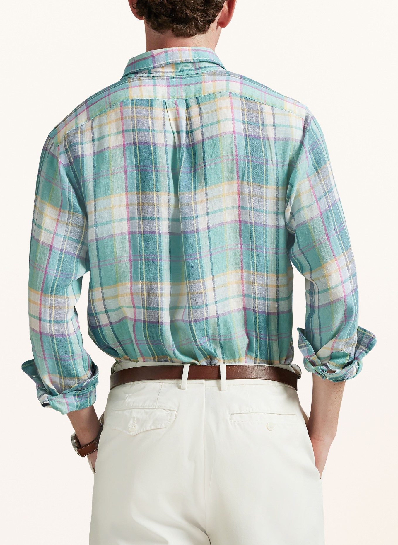 POLO RALPH LAUREN Chemise en lin Custom Fit: VERT CLAIR / ROSÉ / VERT