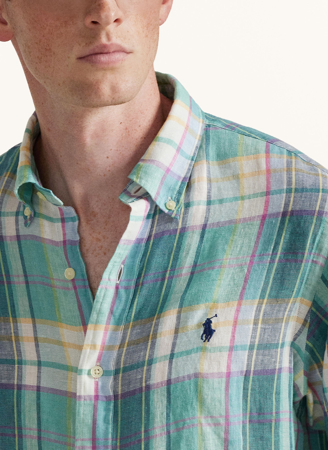 POLO RALPH LAUREN Chemise en lin Custom Fit: VERT CLAIR / ROSÉ / VERT