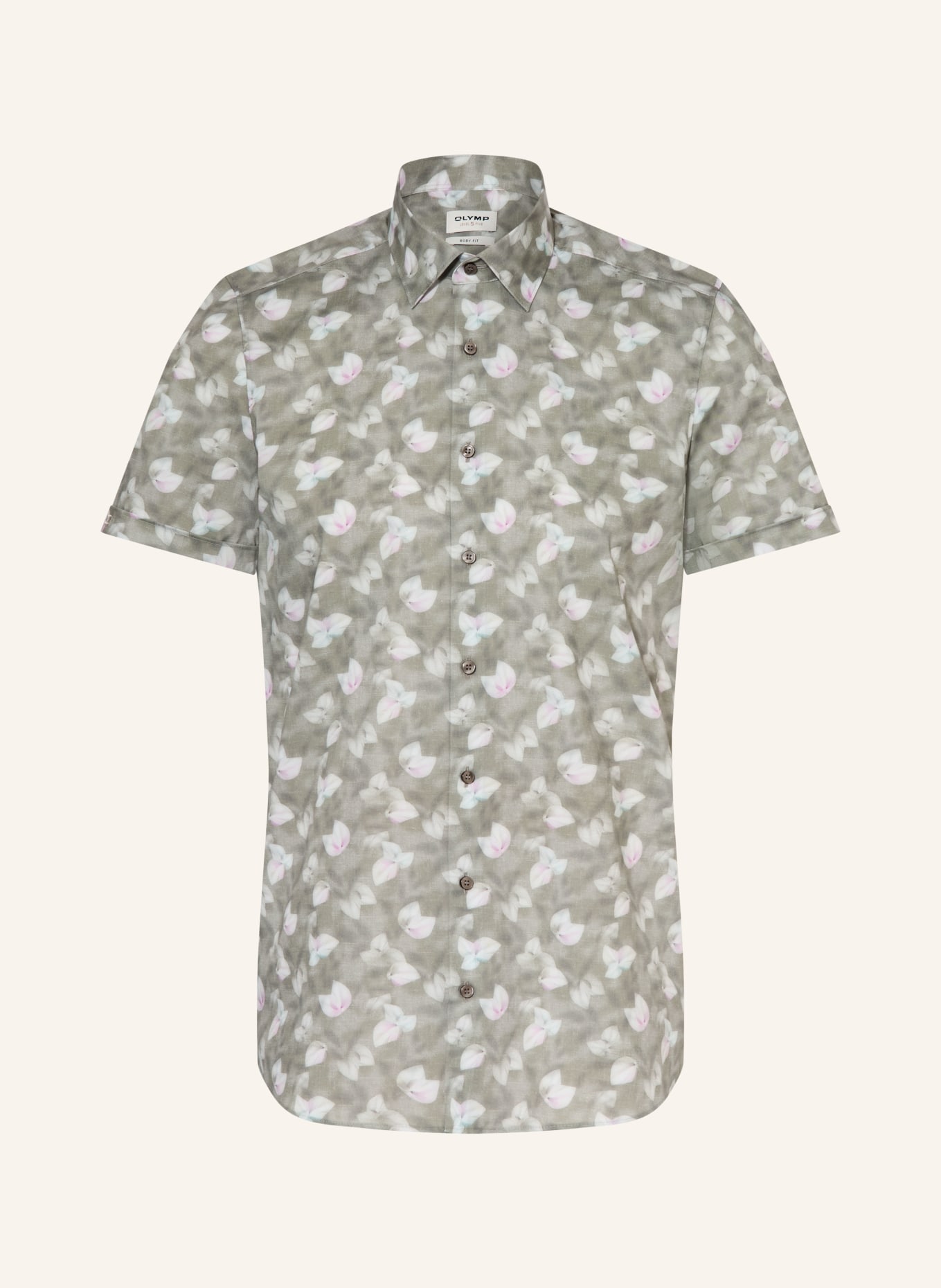 OLYMP Kurzarm-Hemd Level Five body fit: GRÜN / ALTROSA / CREME