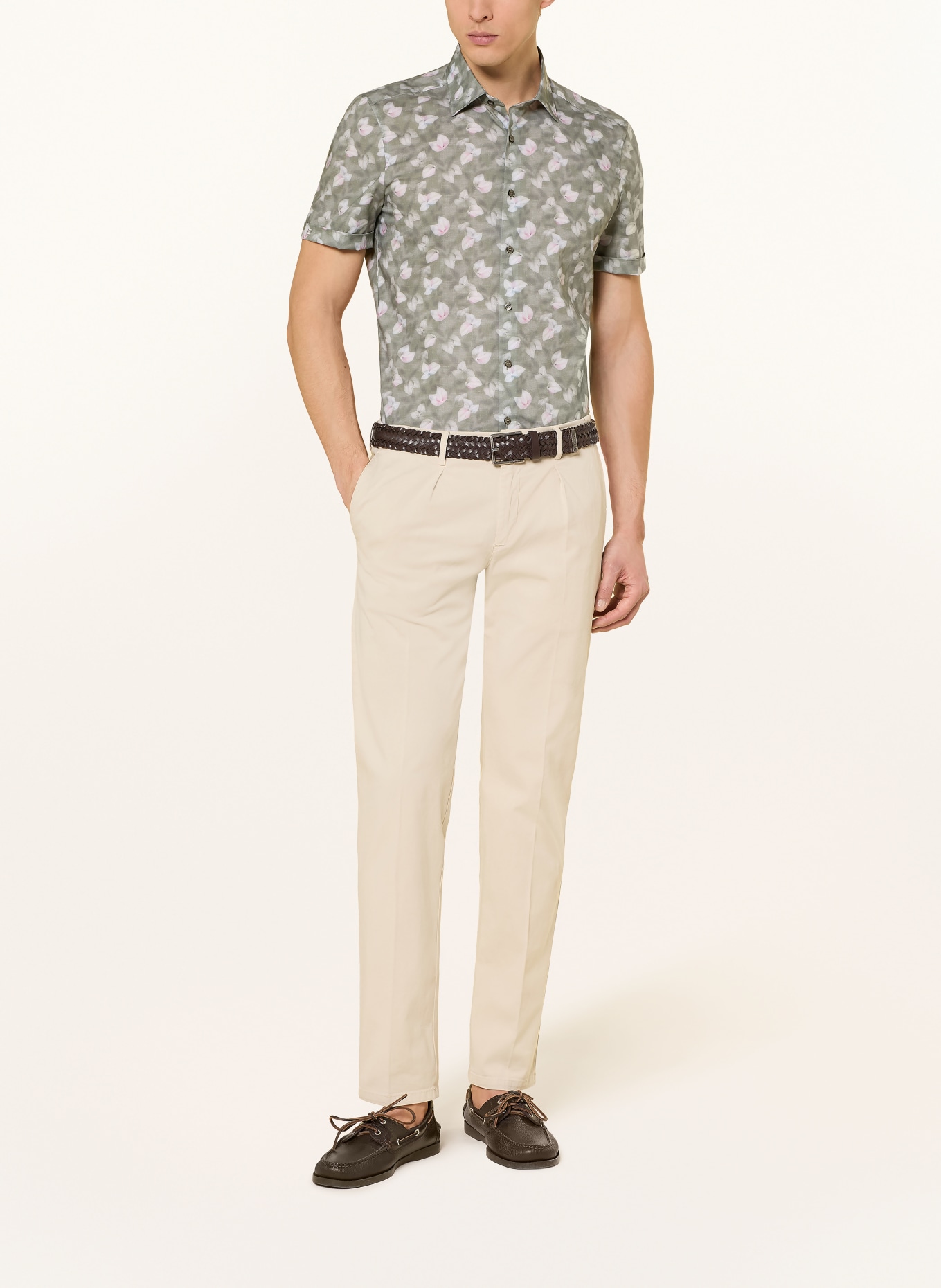 OLYMP Kurzarm-Hemd Level Five body fit: GRÜN / ALTROSA / CREME