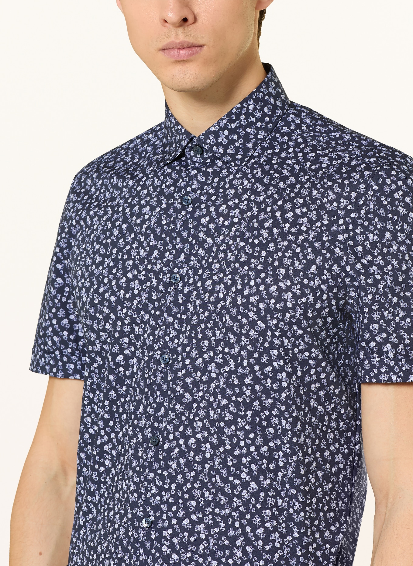 OLYMP Kurzarm-Hemd Level Five body fit: DUNKELBLAU / HELLBLAU