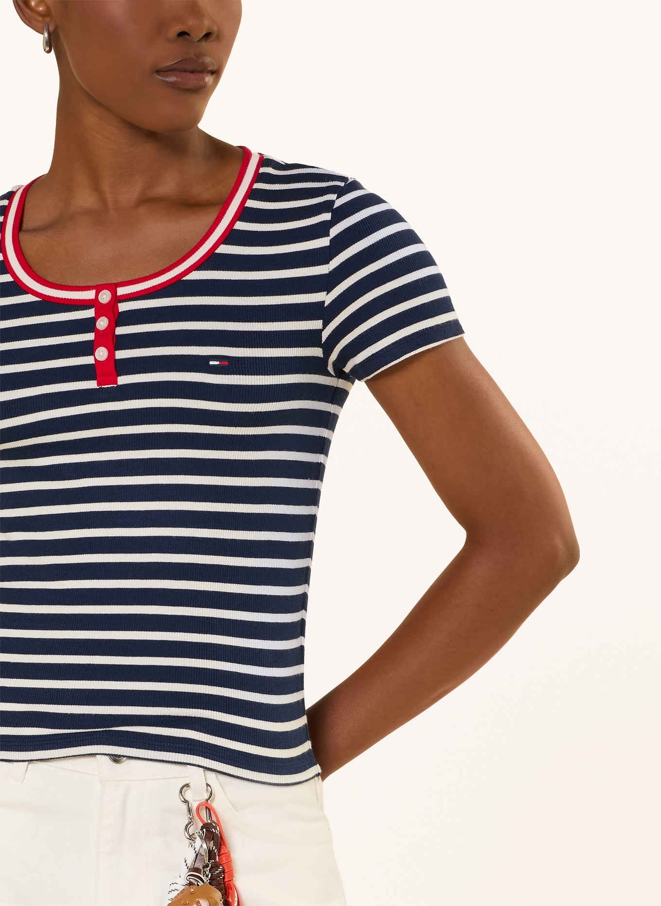 TOMMY JEANS Henley shirt: DARK BLUE / RED / WHITE