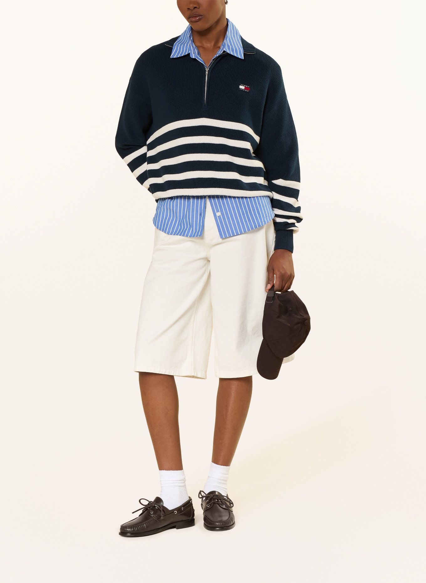 TOMMY JEANS Troyer: MØRKEBLÅ / HVID