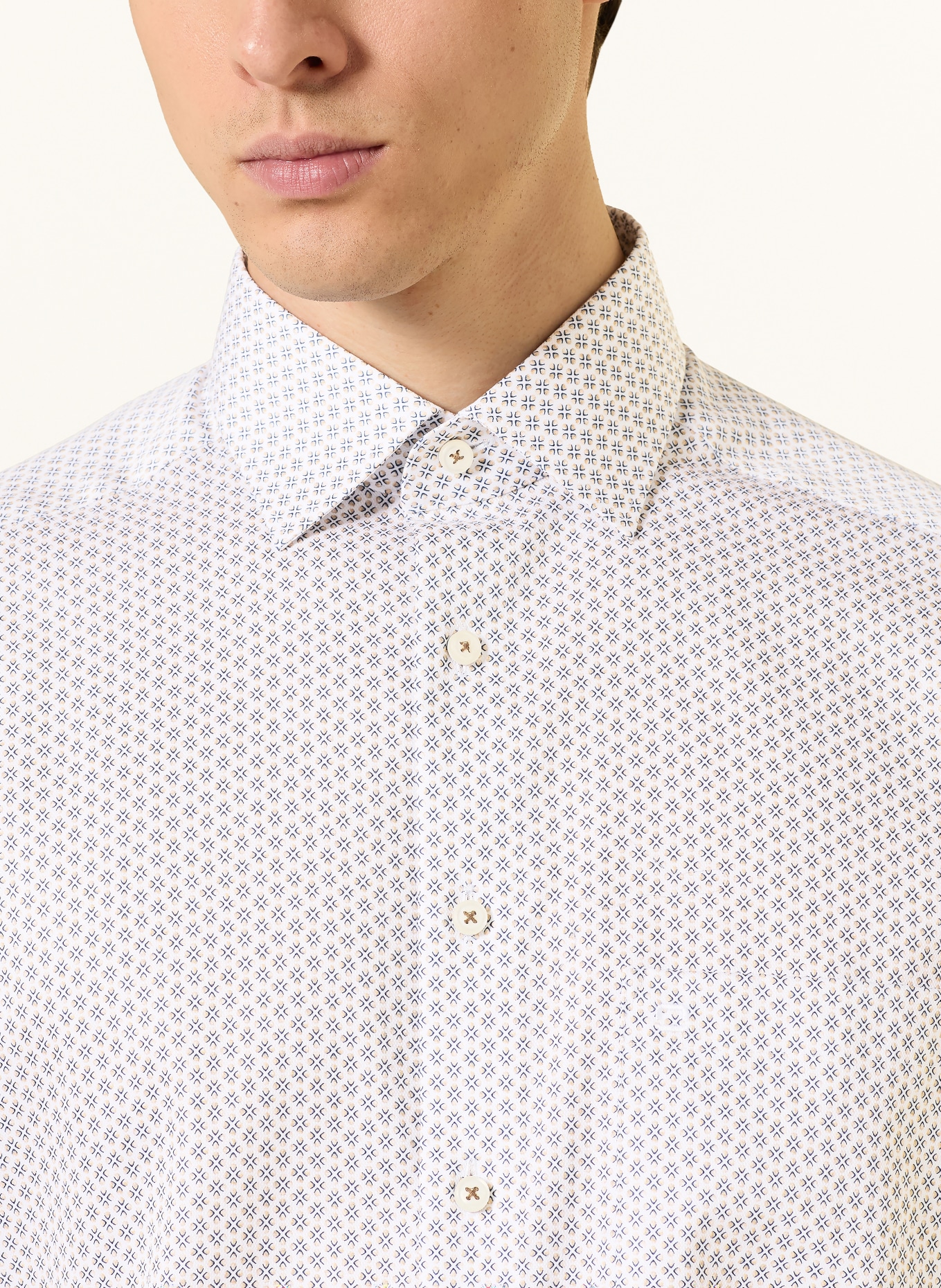 OLYMP Kurzarm-Hemd Luxor comfort fit: BEIGE / DUNKELBLAU / WEISS