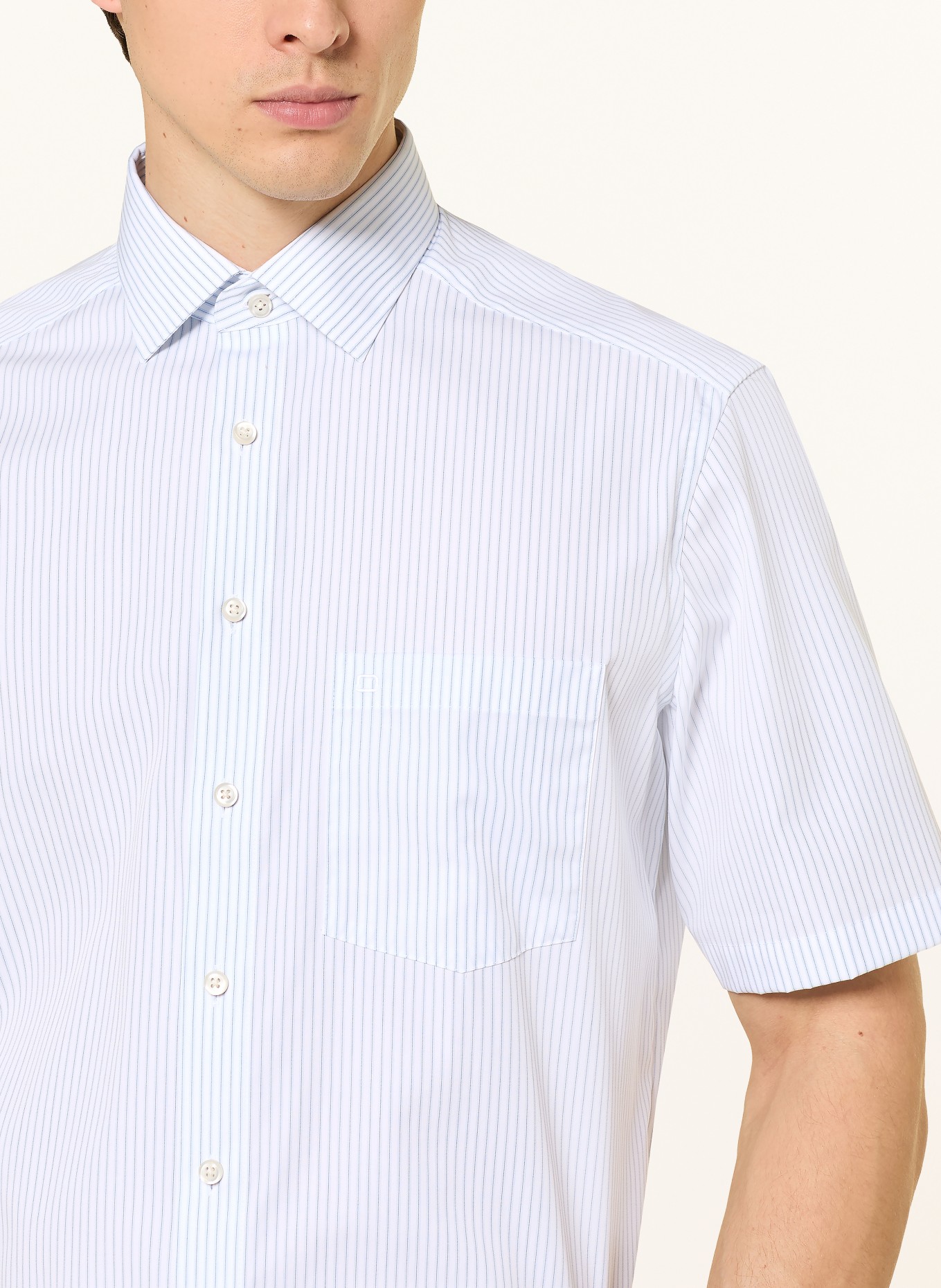 OLYMP Koszula z krótkim rękawem Luxor o kroju comfort fit: BIAŁY / JASNONIEBIESKI