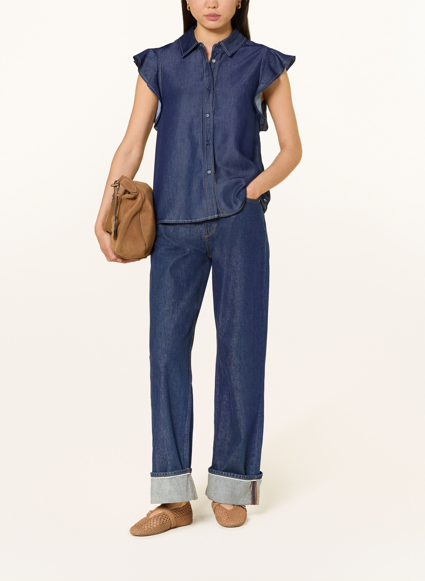 TOMMY HILFIGER Hemdbluse in Jeansoptik: DUNKELBLAU