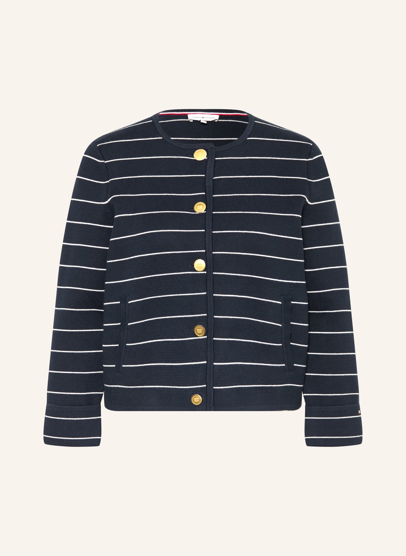 TOMMY HILFIGER Strickjacke: DUNKELBLAU / WEISS