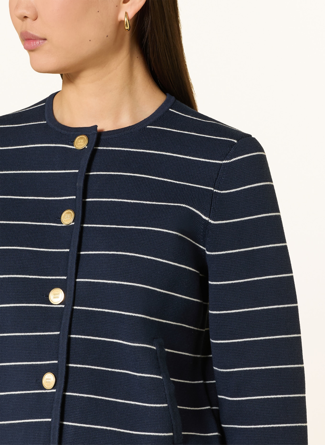 TOMMY HILFIGER Strickjacke: DUNKELBLAU / WEISS
