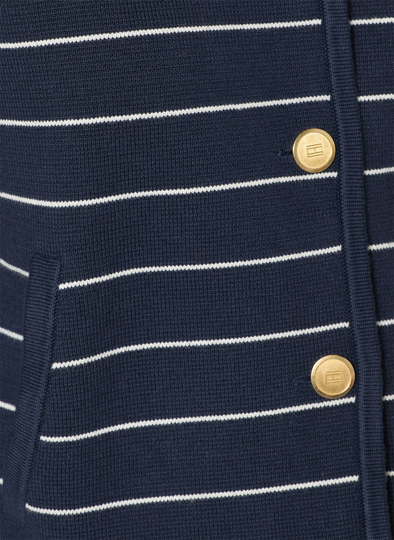 TOMMY HILFIGER Strickjacke: DUNKELBLAU / WEISS