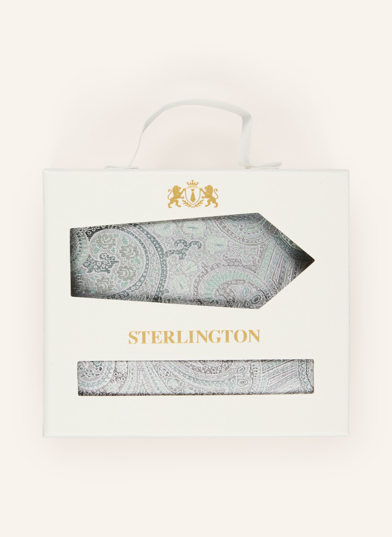 Sterlington Set: Krawatte und Einstecktuch: GRÜN / GRAU