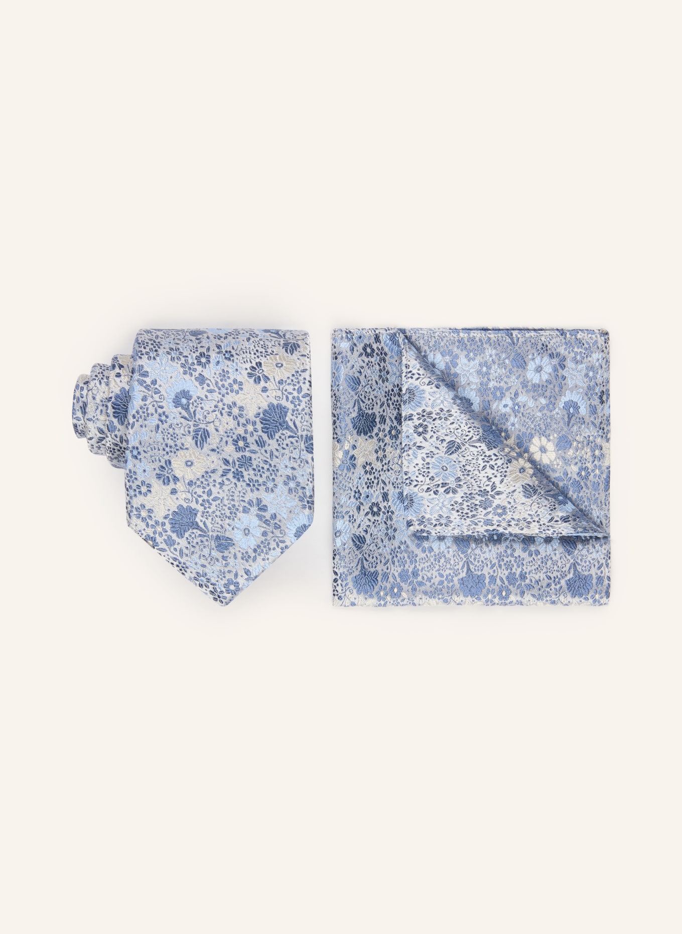 Sterlington Set: Krawatte und Einstecktuch: BLAU / GRAU