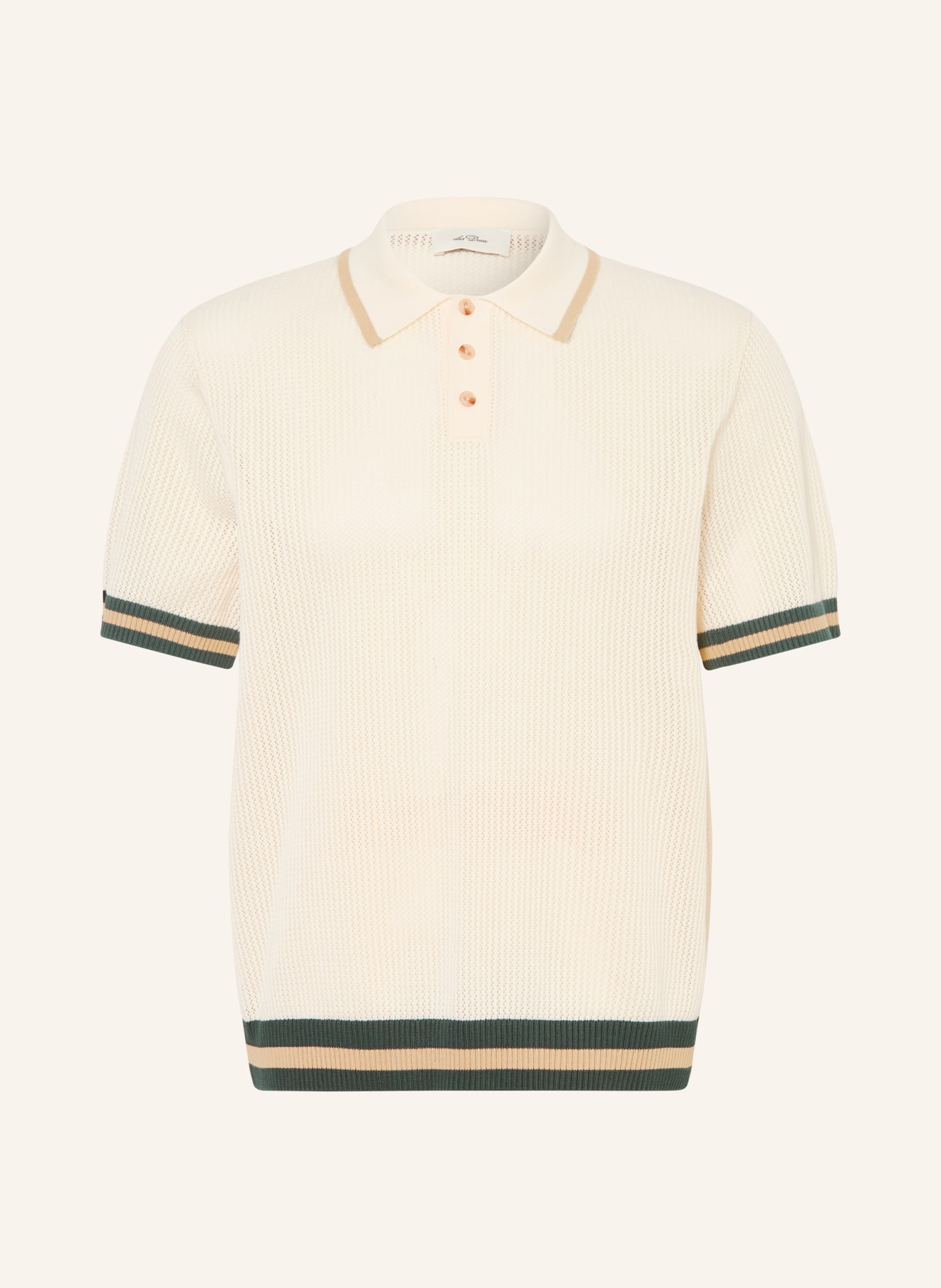 LES DEUX Knit polo shirt: CREAM / BEIGE / DARK GREEN