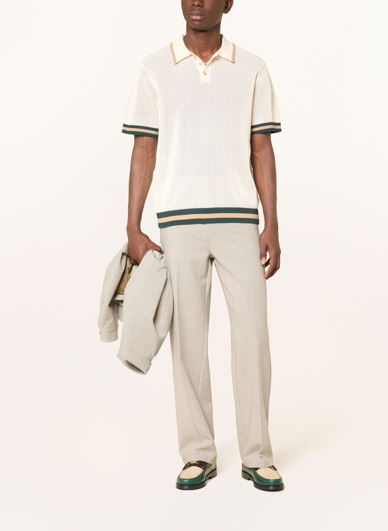 LES DEUX Knit polo shirt: CREAM / BEIGE / DARK GREEN