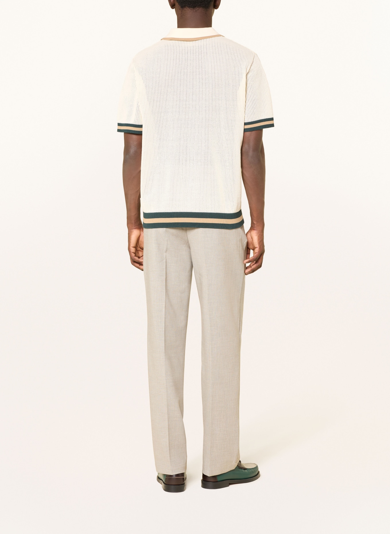 LES DEUX Knit polo shirt: CREAM / BEIGE / DARK GREEN