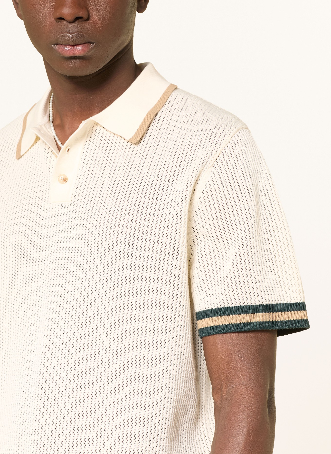 LES DEUX Knit polo shirt: CREAM / BEIGE / DARK GREEN