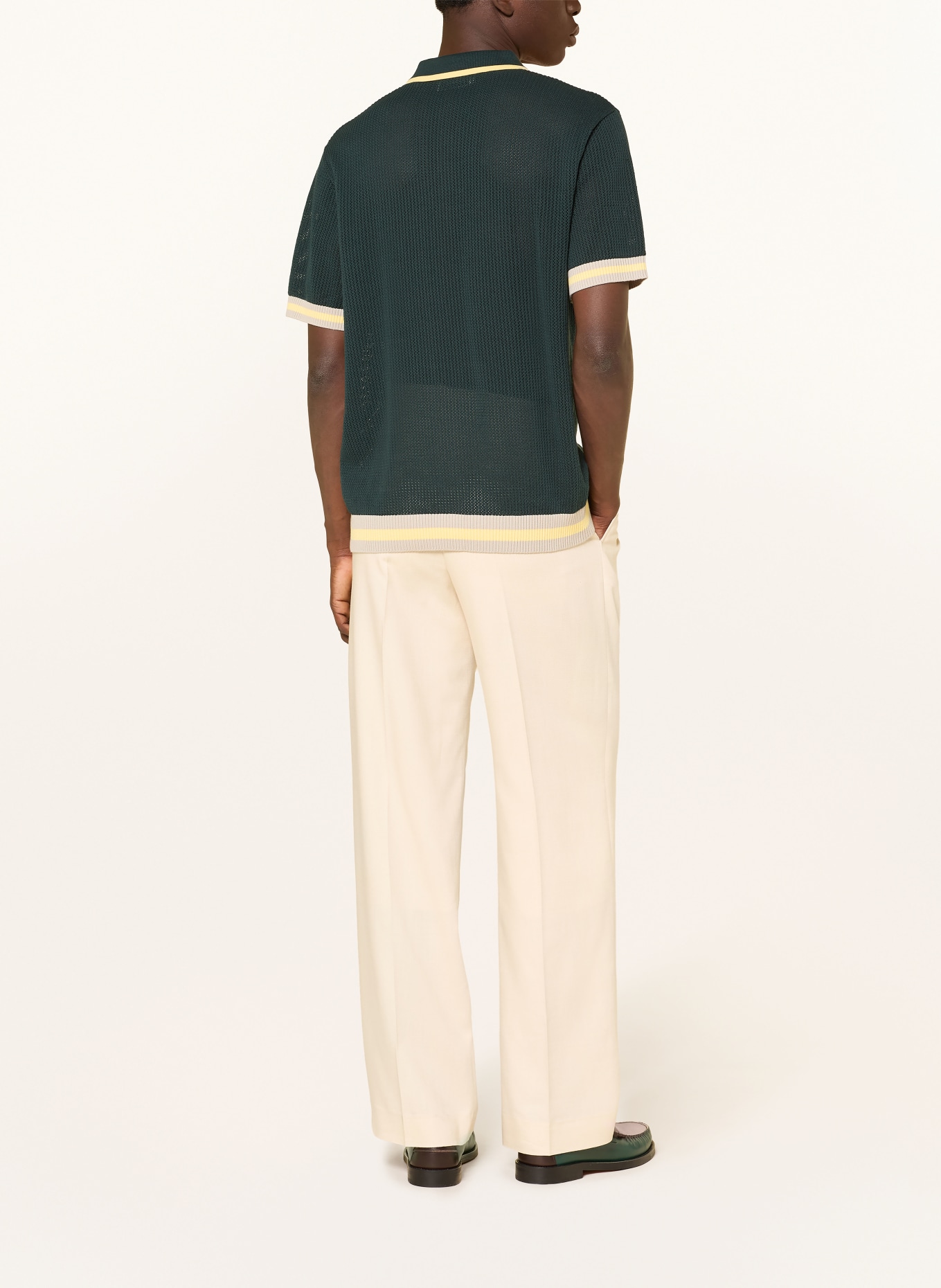LES DEUX Knit polo shirt: DARK GREEN / GRAY / LIGHT YELLOW