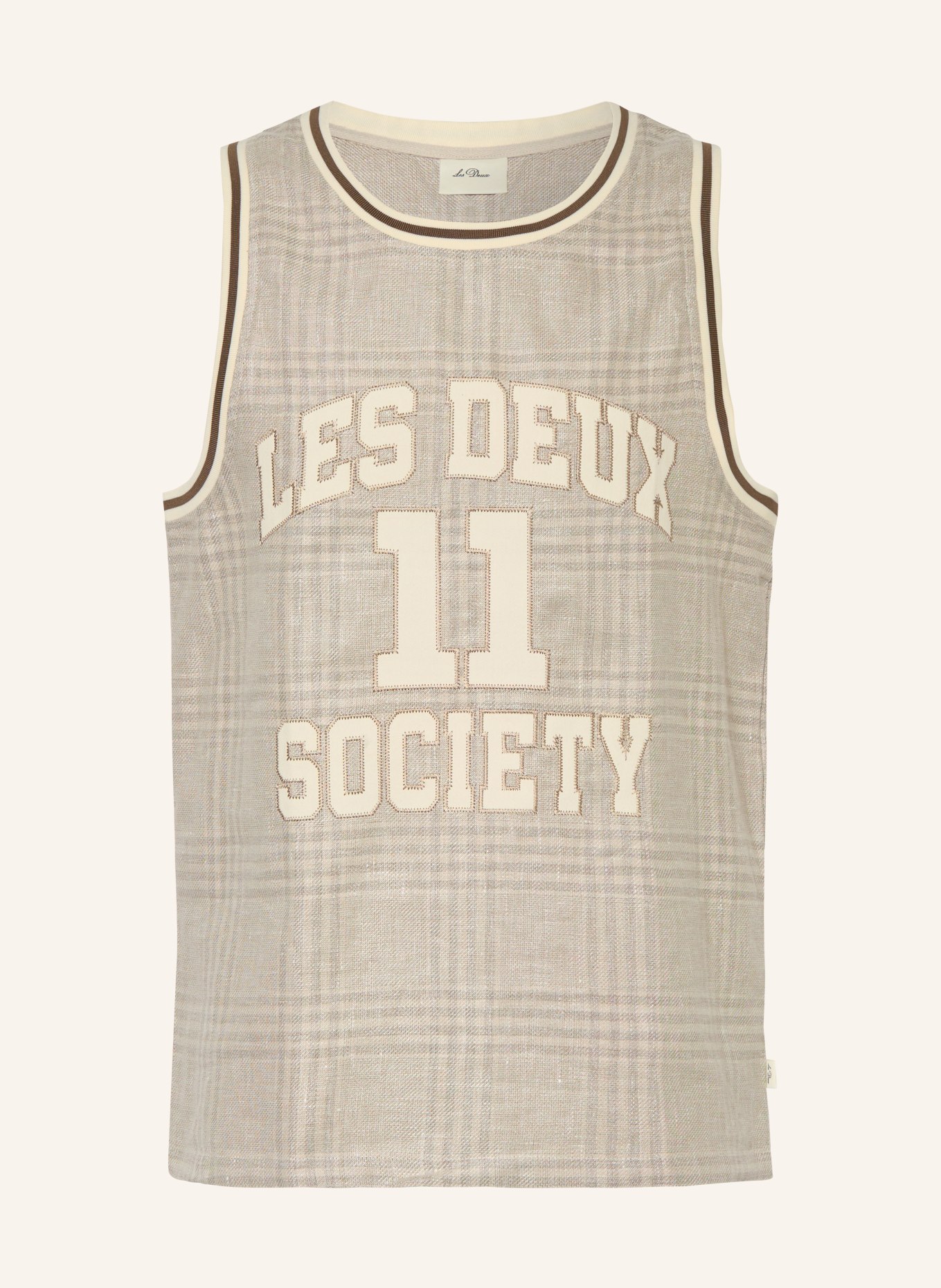 LES DEUX Tanktop met linnen: LICHTGRIJS / CRÈME / TAUPE