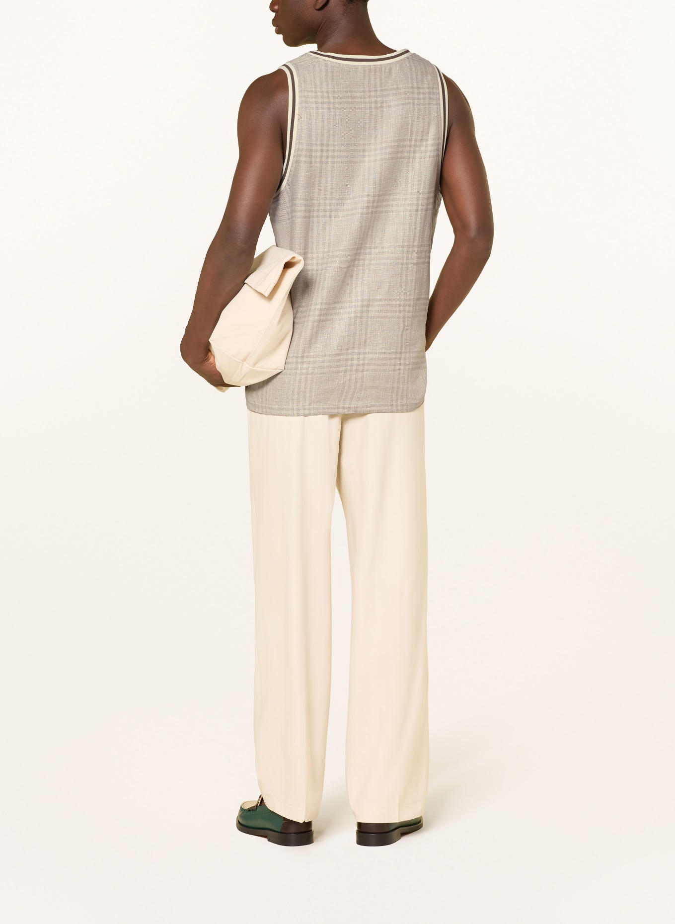 LES DEUX Tanktop met linnen: LICHTGRIJS / CRÈME / TAUPE