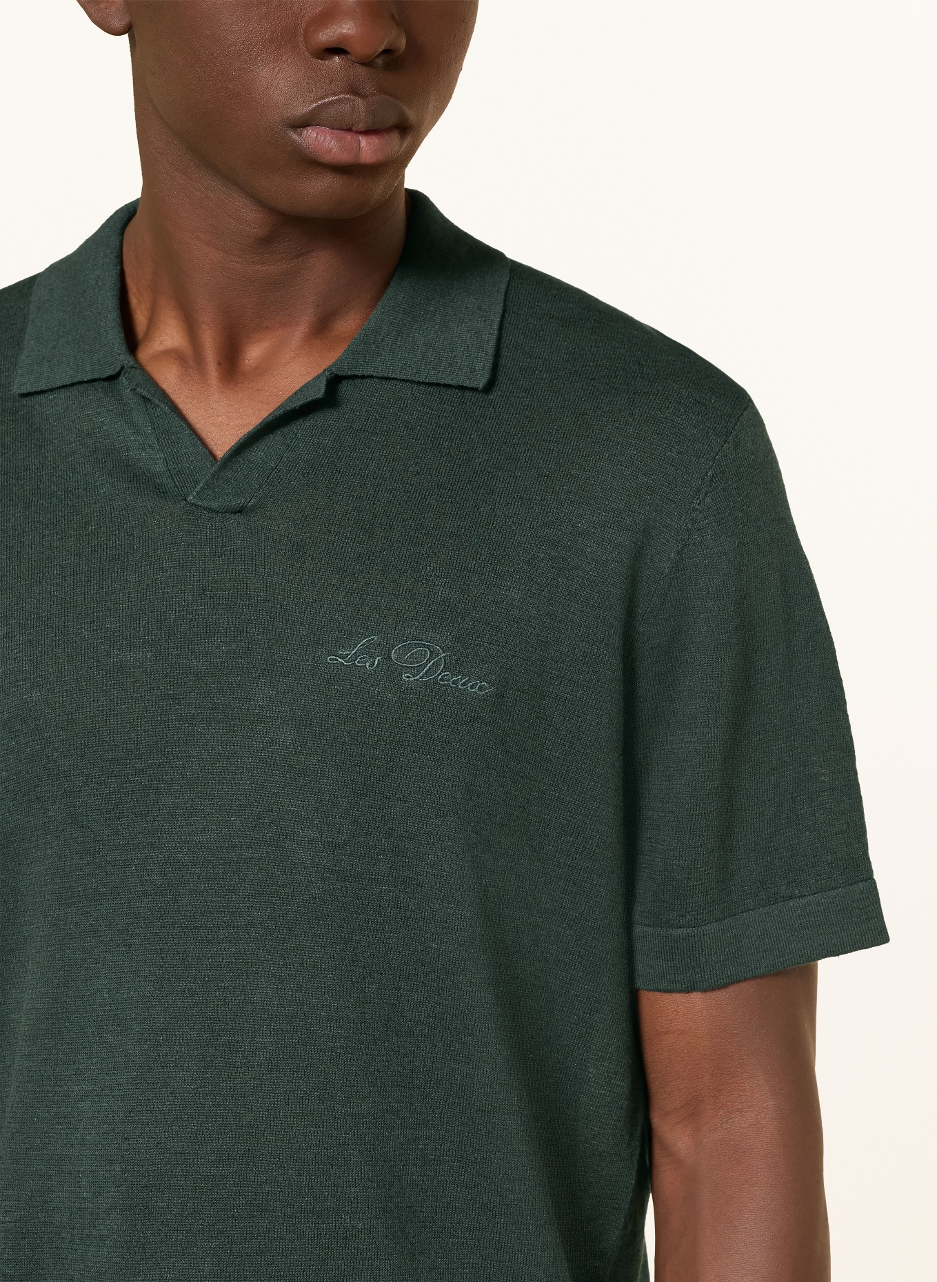 LES DEUX Polo en maille avec lin: GROEN