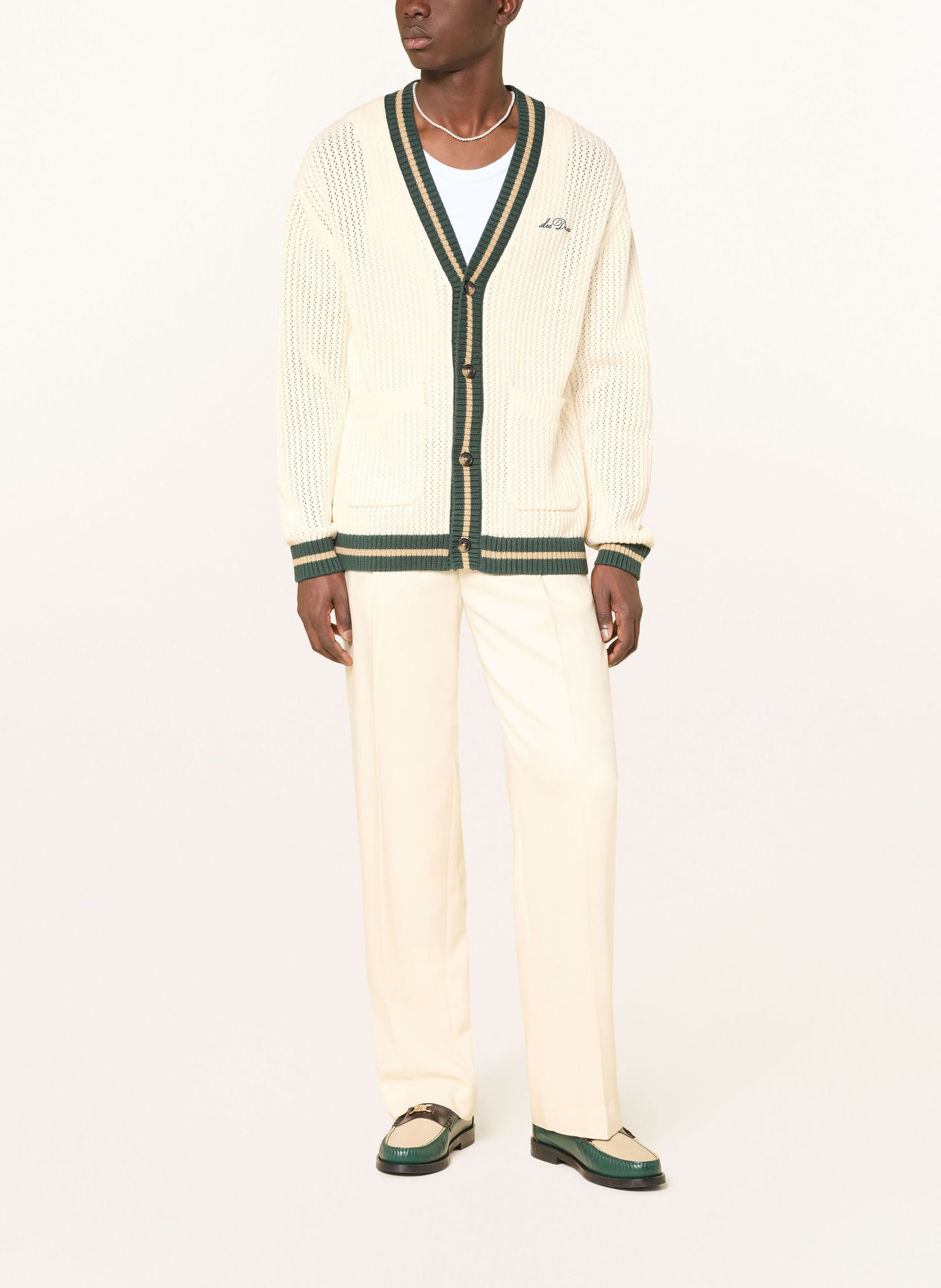 LES DEUX Strickjacke: ECRU / BEIGE / DUNKELGRÜN