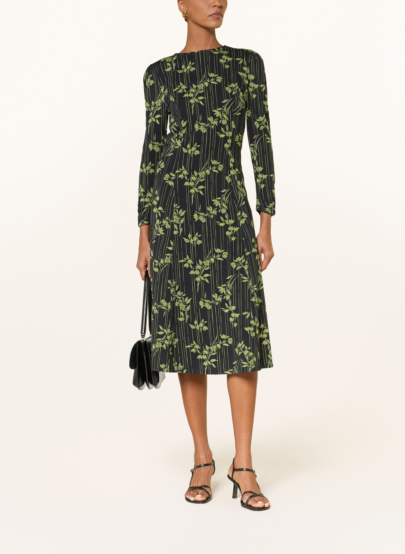 HOBBS ALISON Dress with 3/4-length sleeves: DARK BLUE / LIGHT GREEN / GREEN