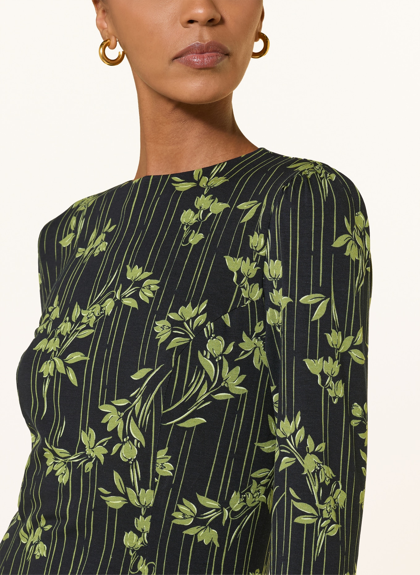 HOBBS ALISON Dress with 3/4-length sleeves: DARK BLUE / LIGHT GREEN / GREEN