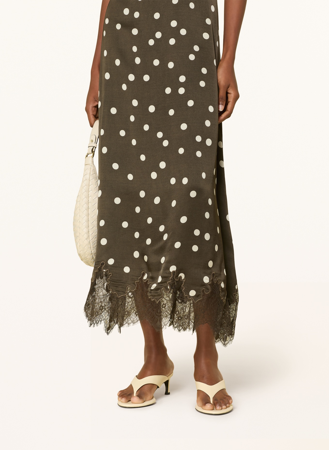 MSCH COPENHAGEN Satinkleid MSCHJIONNA mit Spitze: DUNKELBRAUN / WEISS