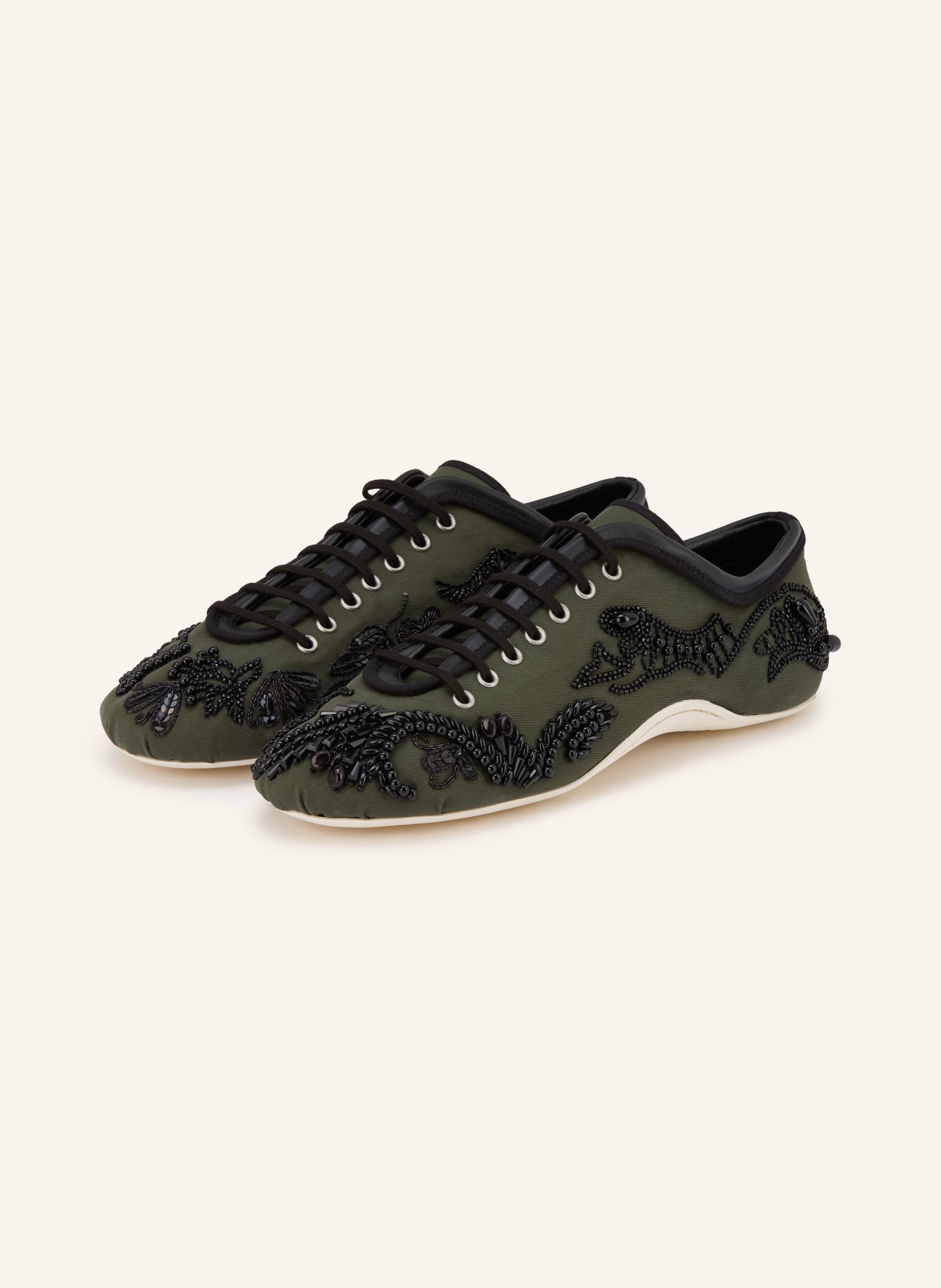 DRIES VAN NOTEN Sneaker mit Pailletten und Schmucksteinen: DUNKELGRÜN